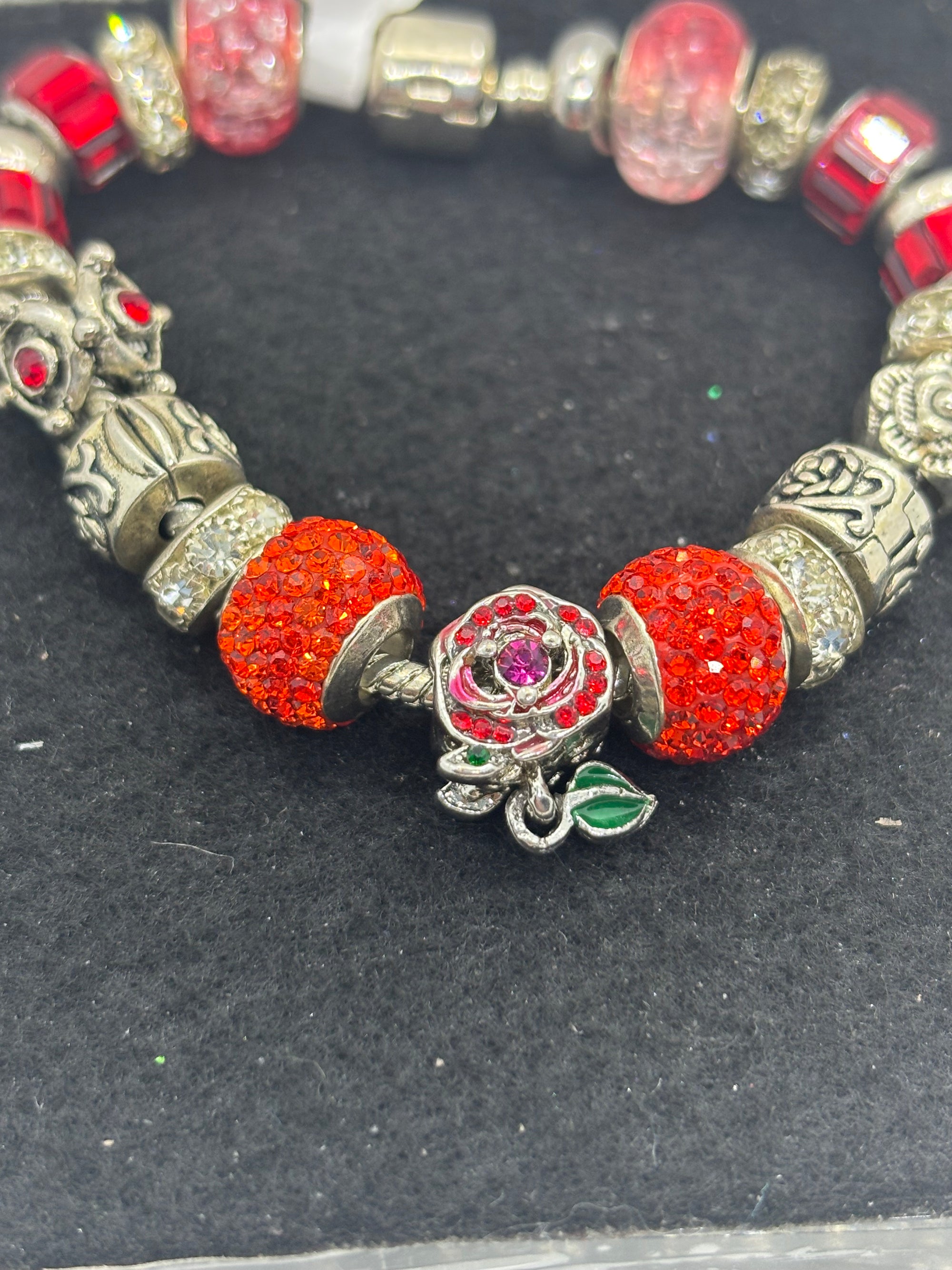 Red Rose Charm Bracelet