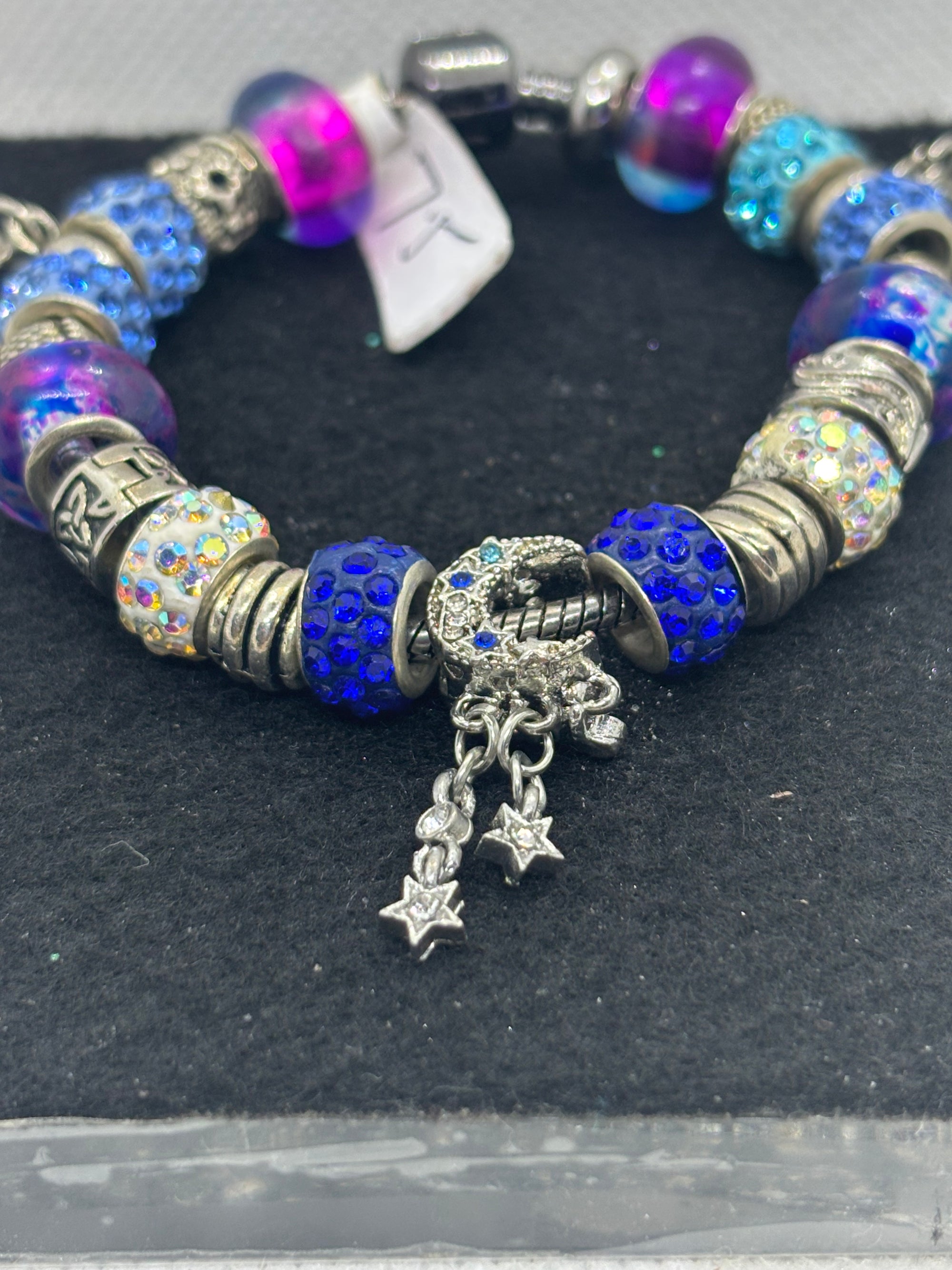 Moon and Stars Black Charm Bracelet