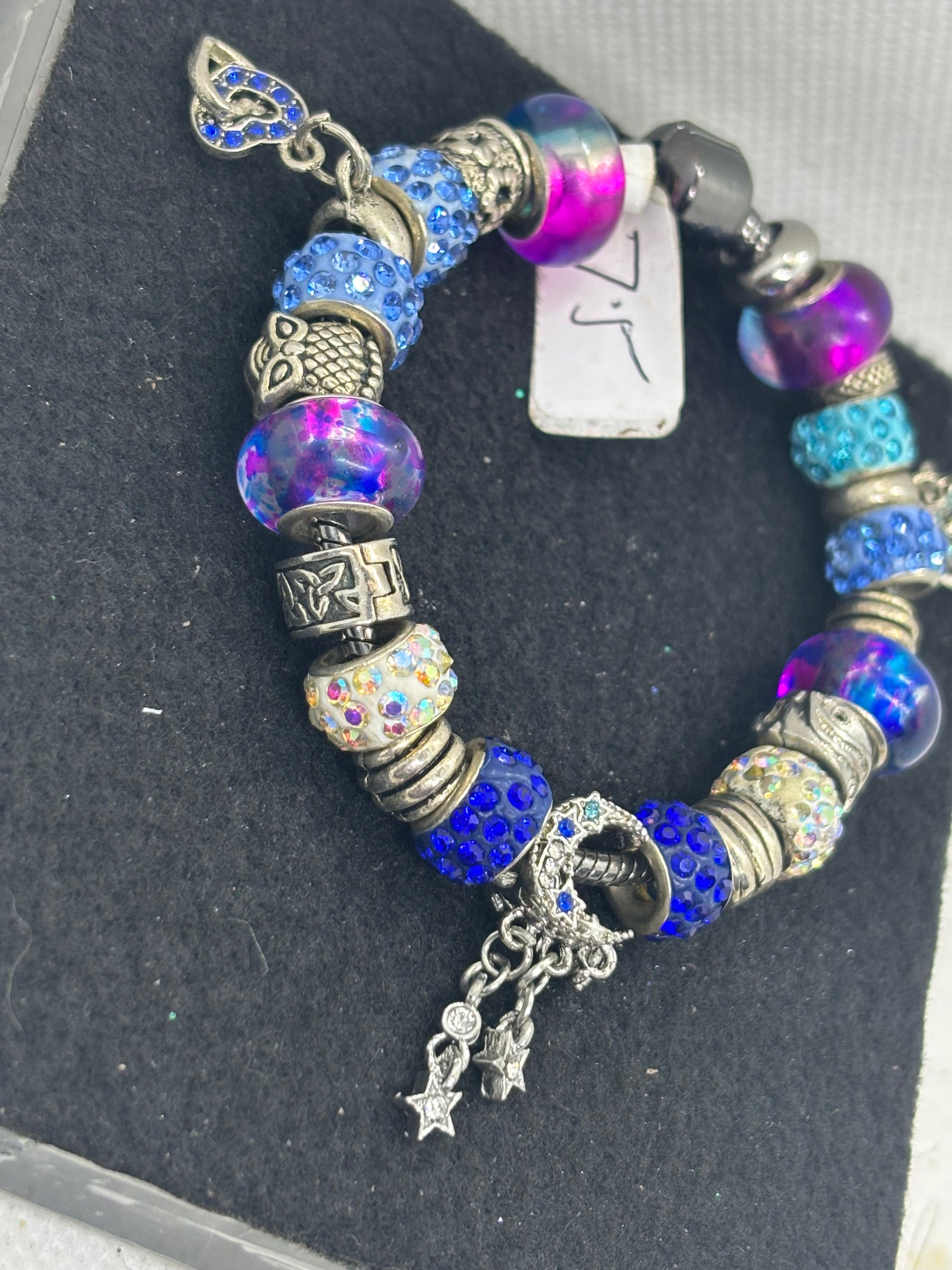 Moon and Stars Black Charm Bracelet