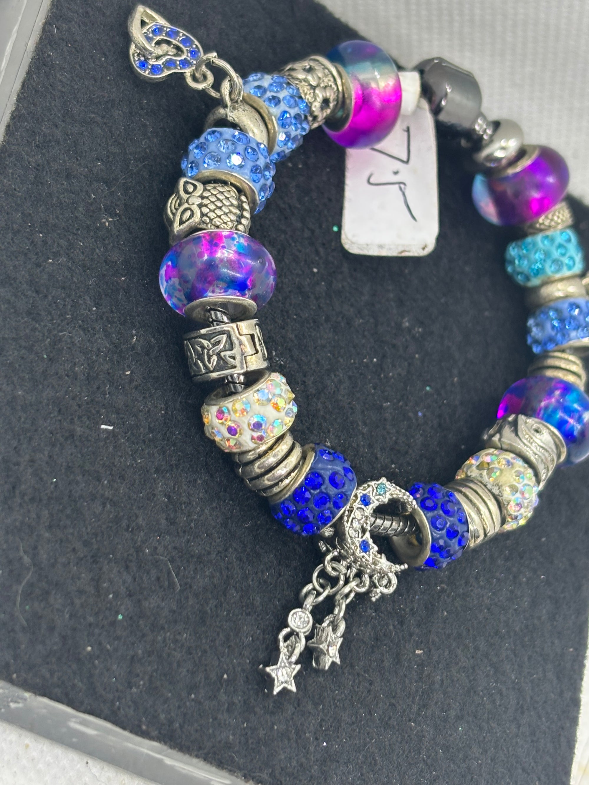 Moon and Stars Black Charm Bracelet