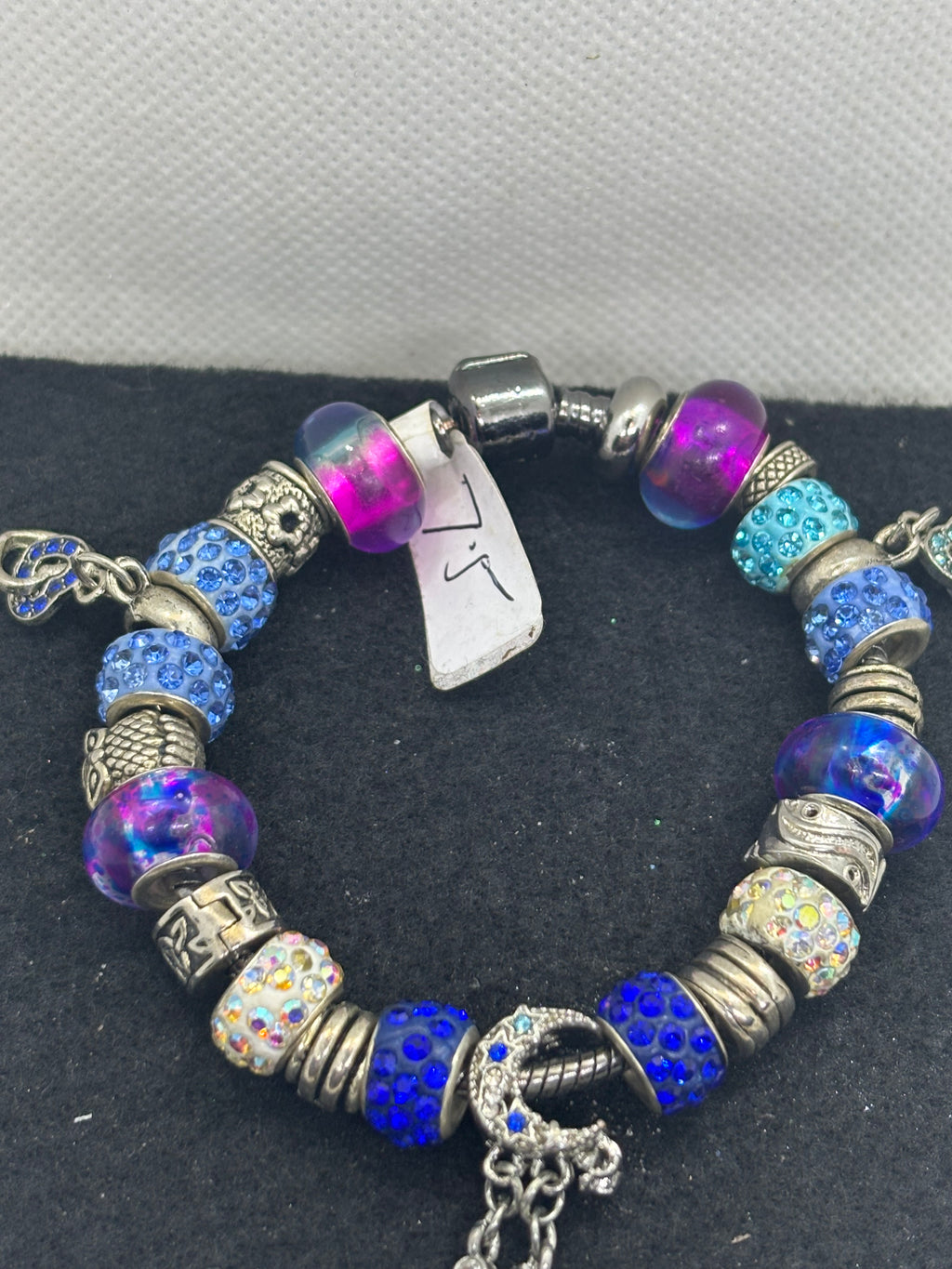 Moon and Stars Black Charm Bracelet