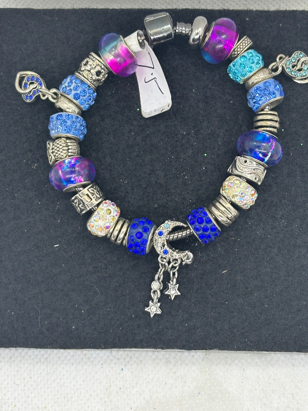 Moon and Stars Black Charm Bracelet