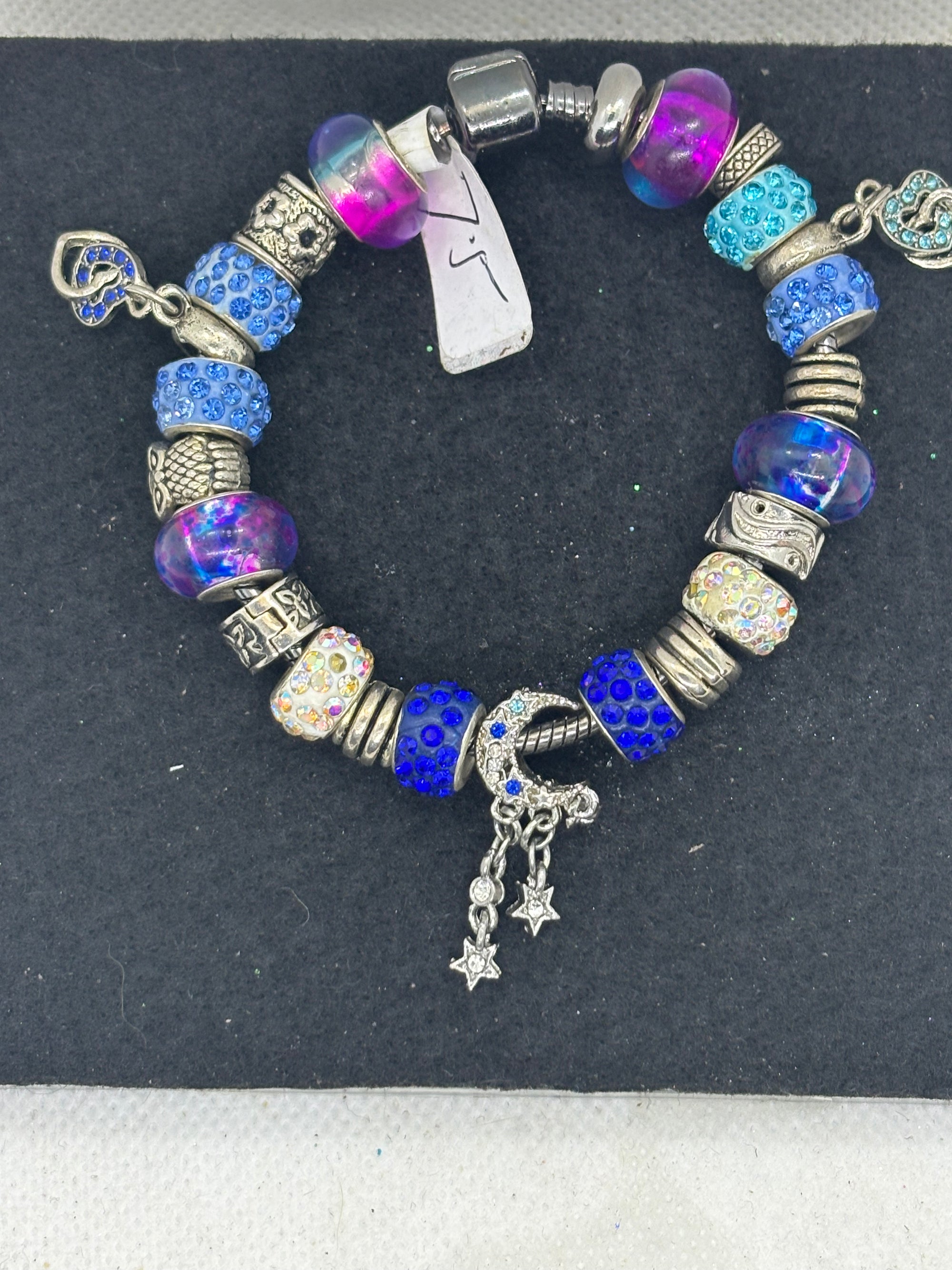 Moon and Stars Black Charm Bracelet