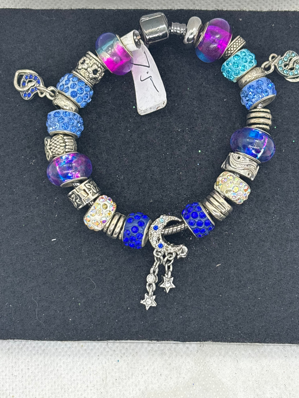 Moon and Stars Black Charm Bracelet