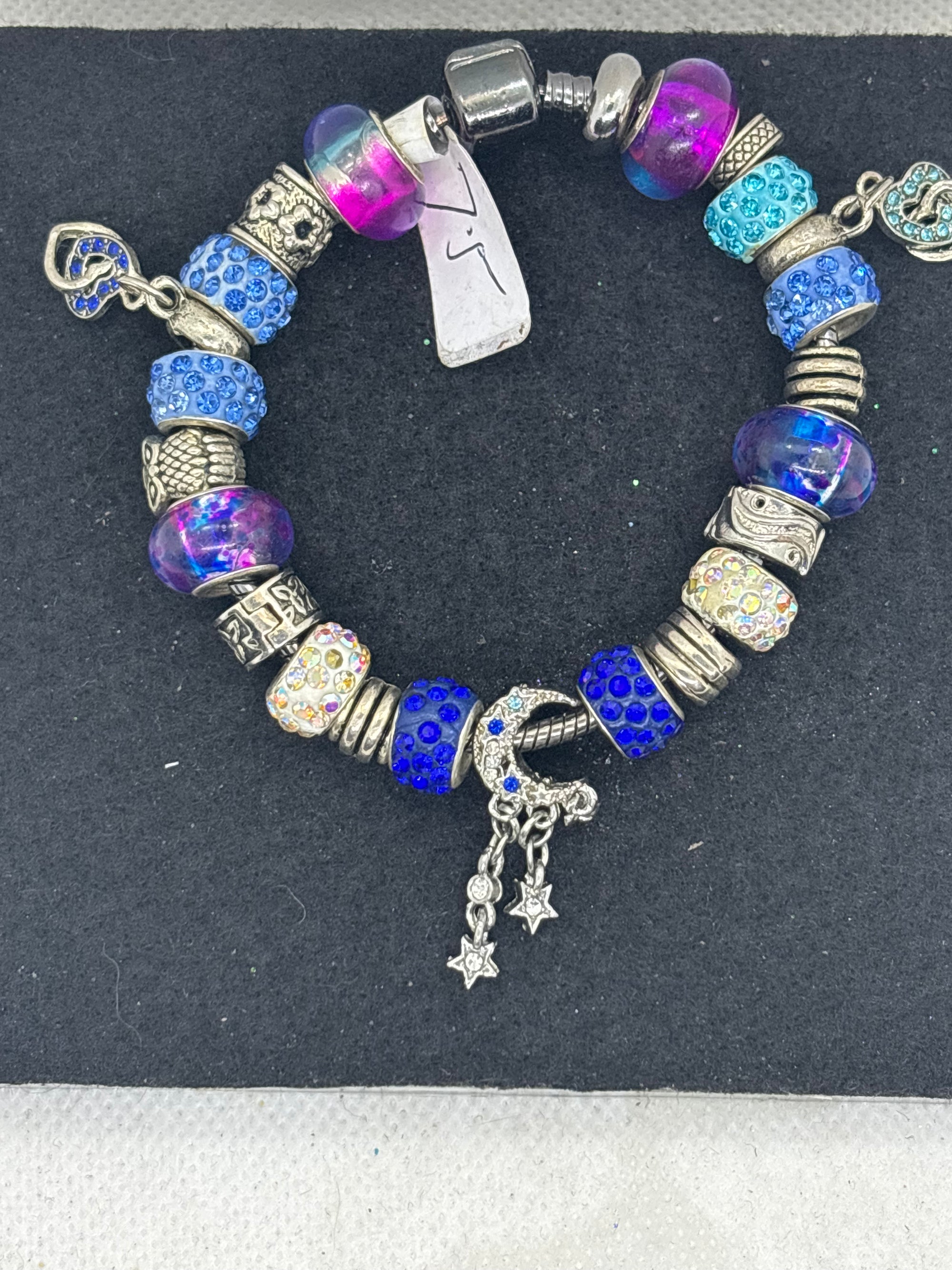 Moon and Stars Black Charm Bracelet