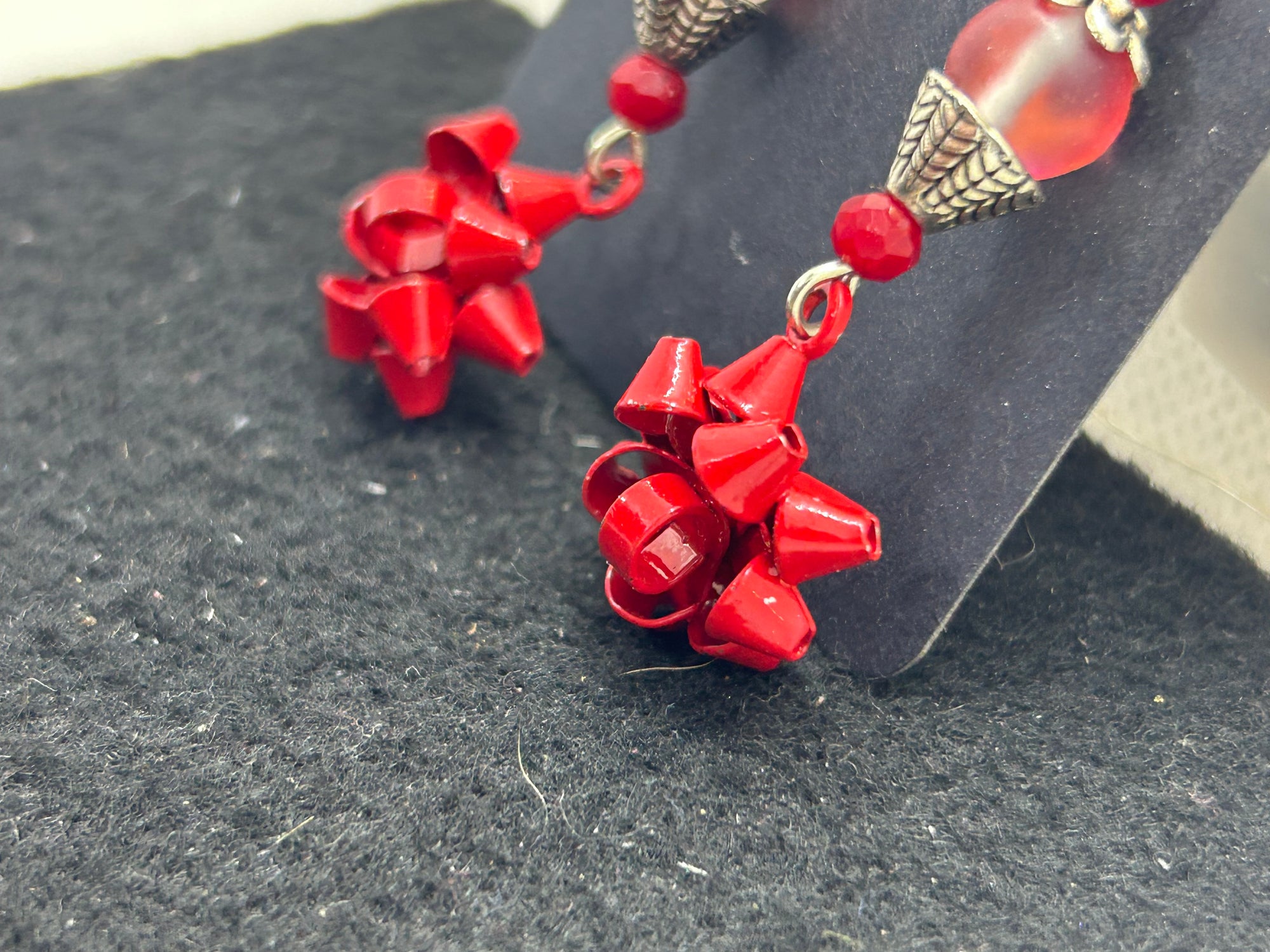 Red Bow and Glowing Beaded Earrings