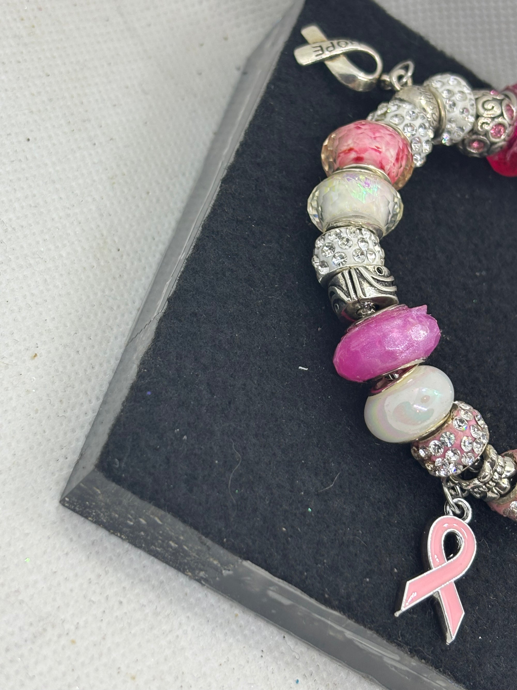 Breast Cancer Awareness Ribbon Charm Bracelet
