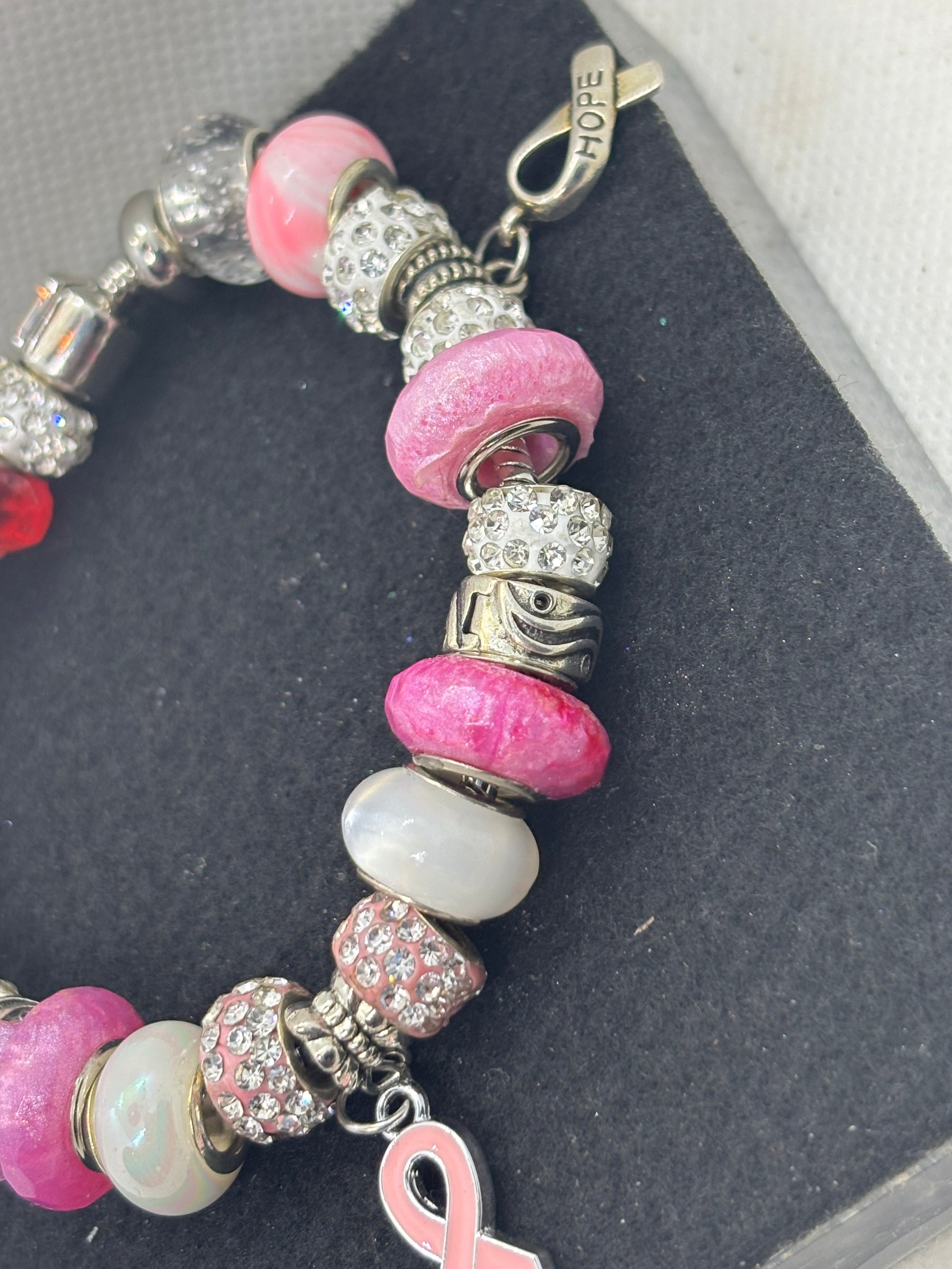 Breast Cancer Awareness Ribbon Charm Bracelet