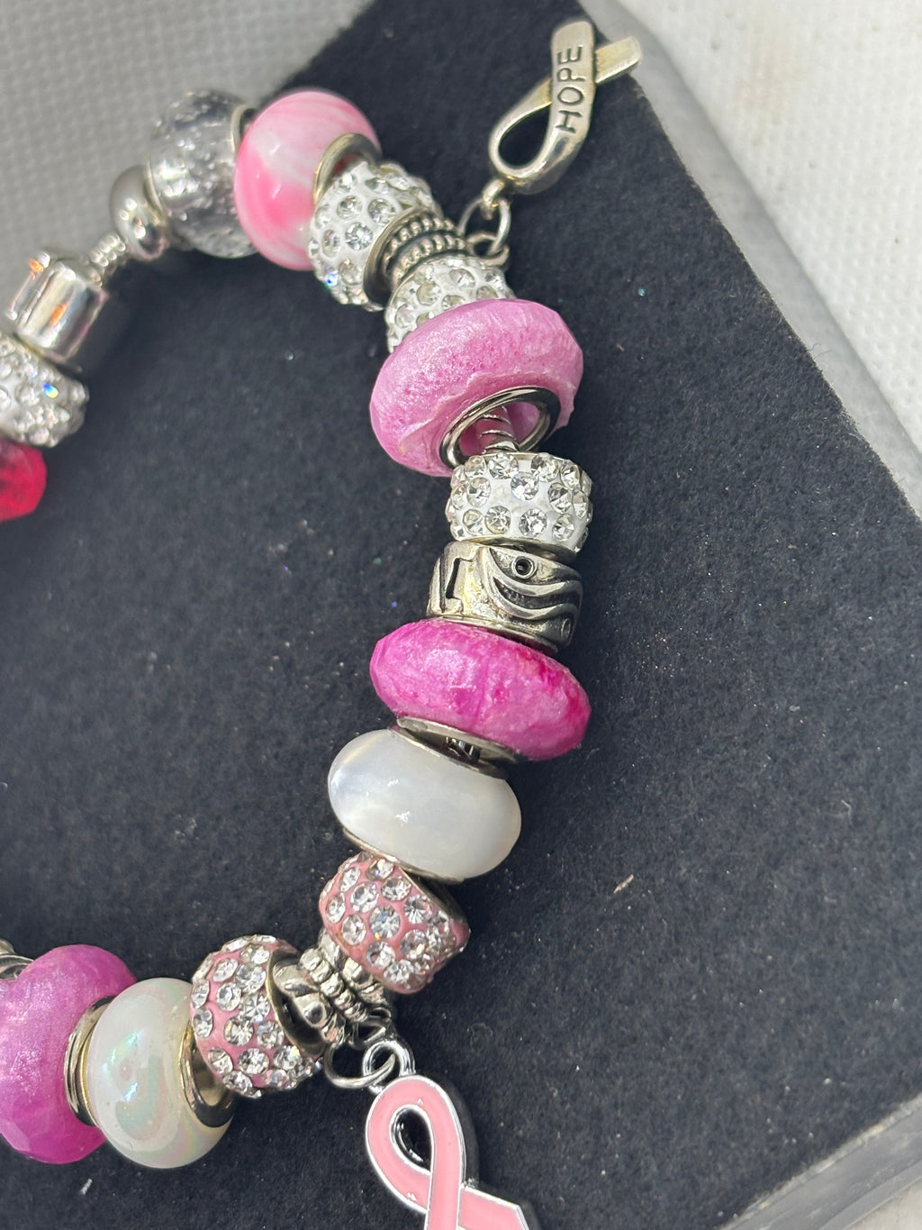 Breast Cancer Awareness Ribbon Charm Bracelet