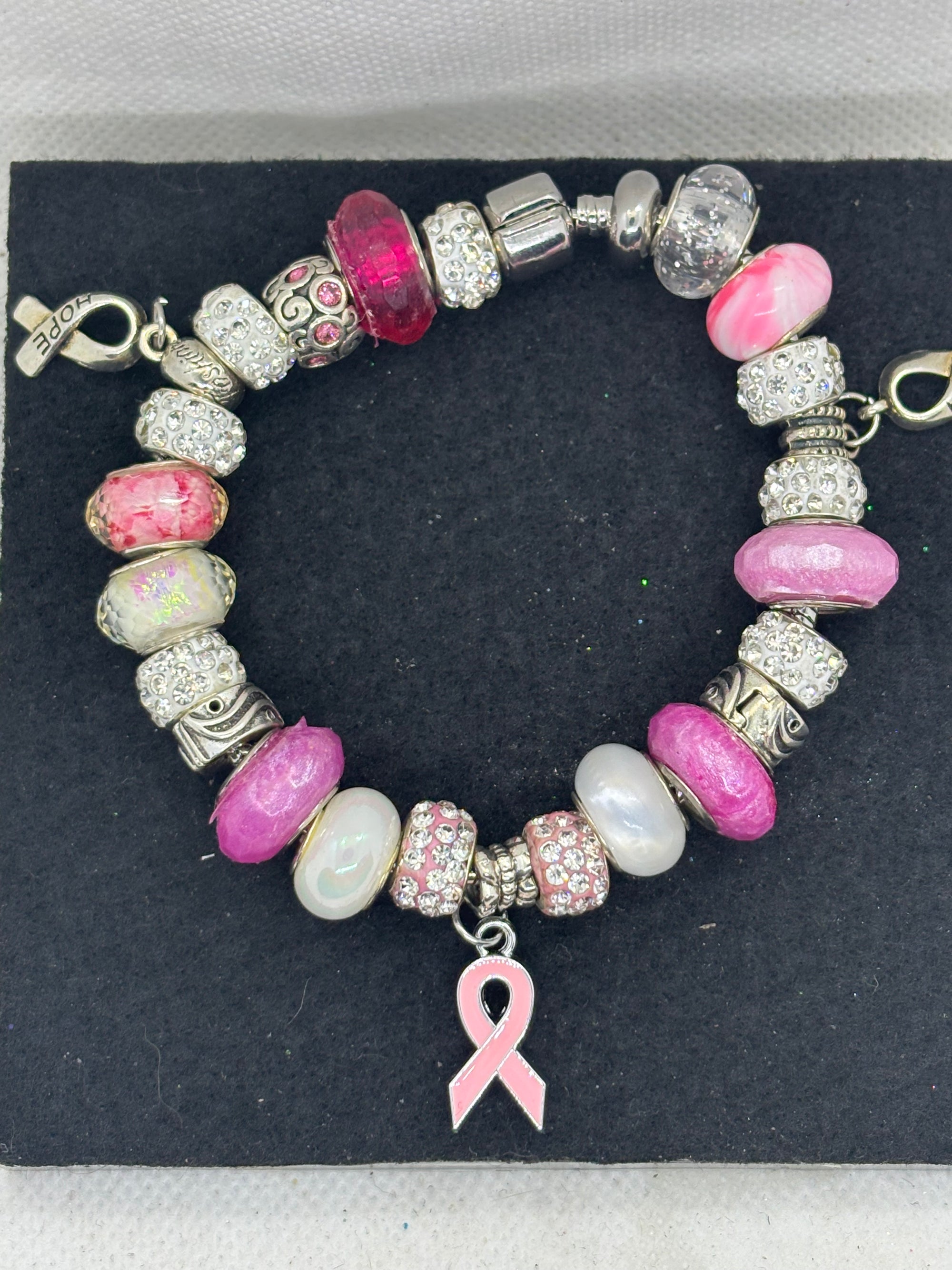 Breast Cancer Awareness Ribbon Charm Bracelet