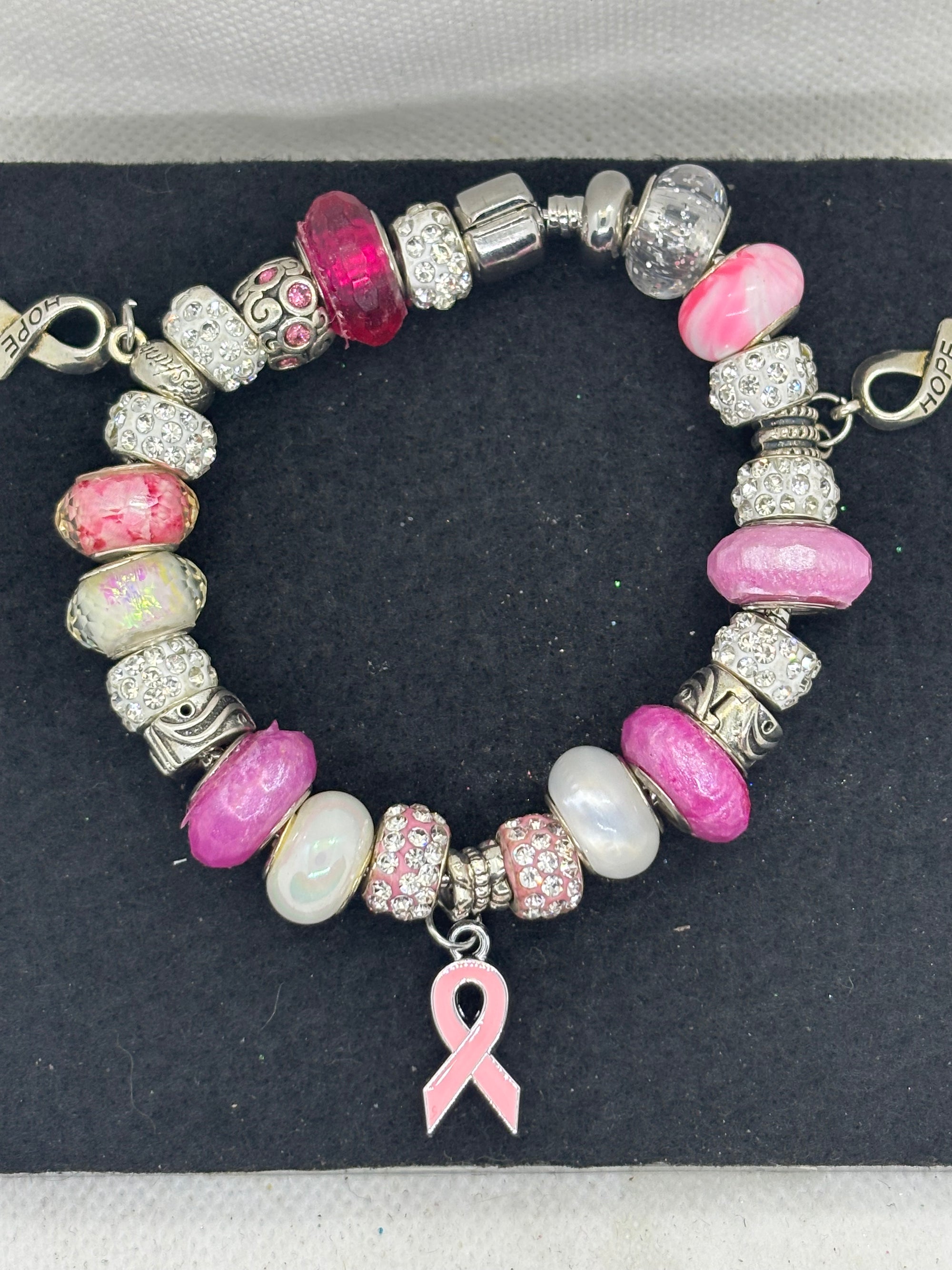 Breast Cancer Awareness Ribbon Charm Bracelet