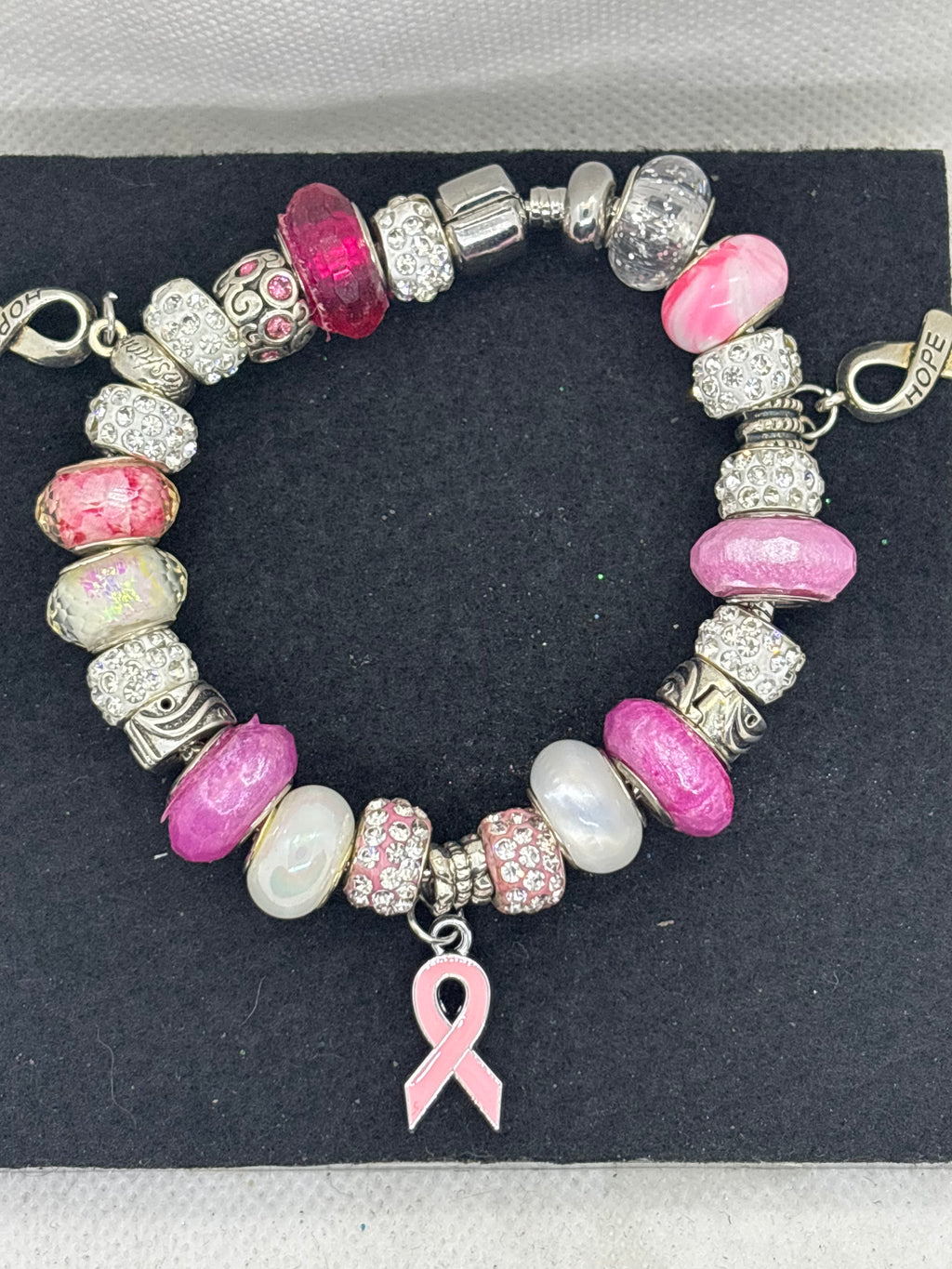 Breast Cancer Awareness Ribbon Charm Bracelet