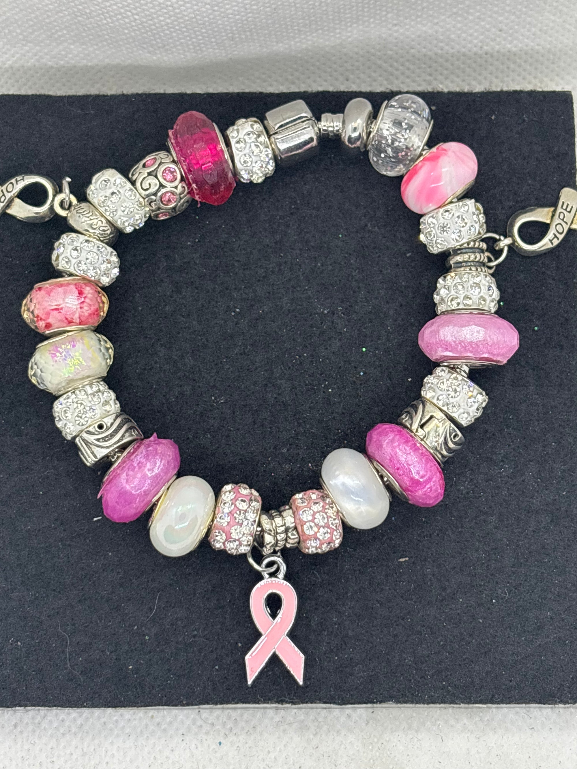 Breast Cancer Awareness Ribbon Charm Bracelet