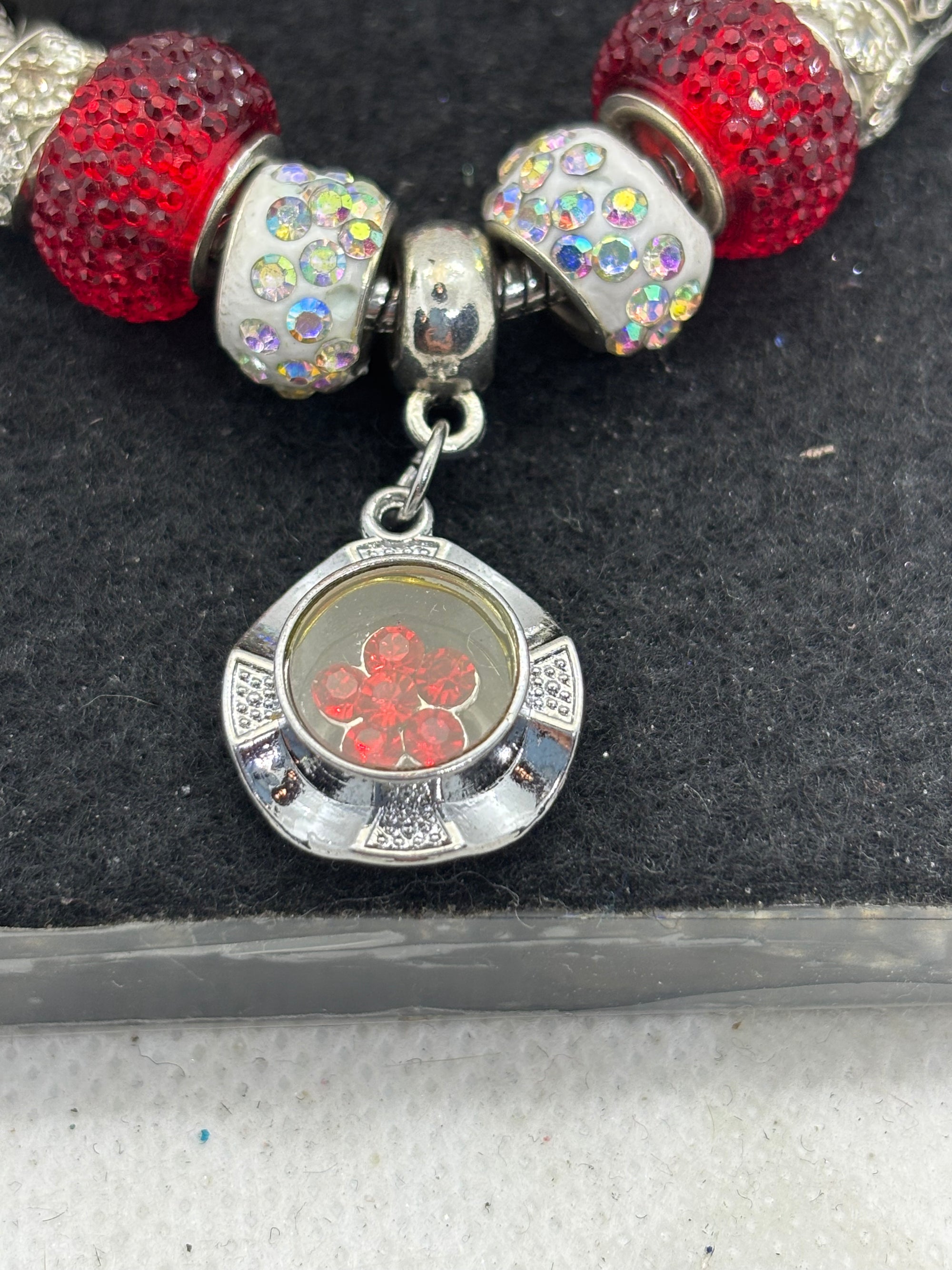 Red Spinner Rhinestone Charm Bracelet