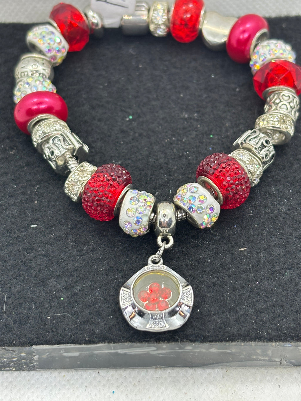 Red Spinner Rhinestone Charm Bracelet