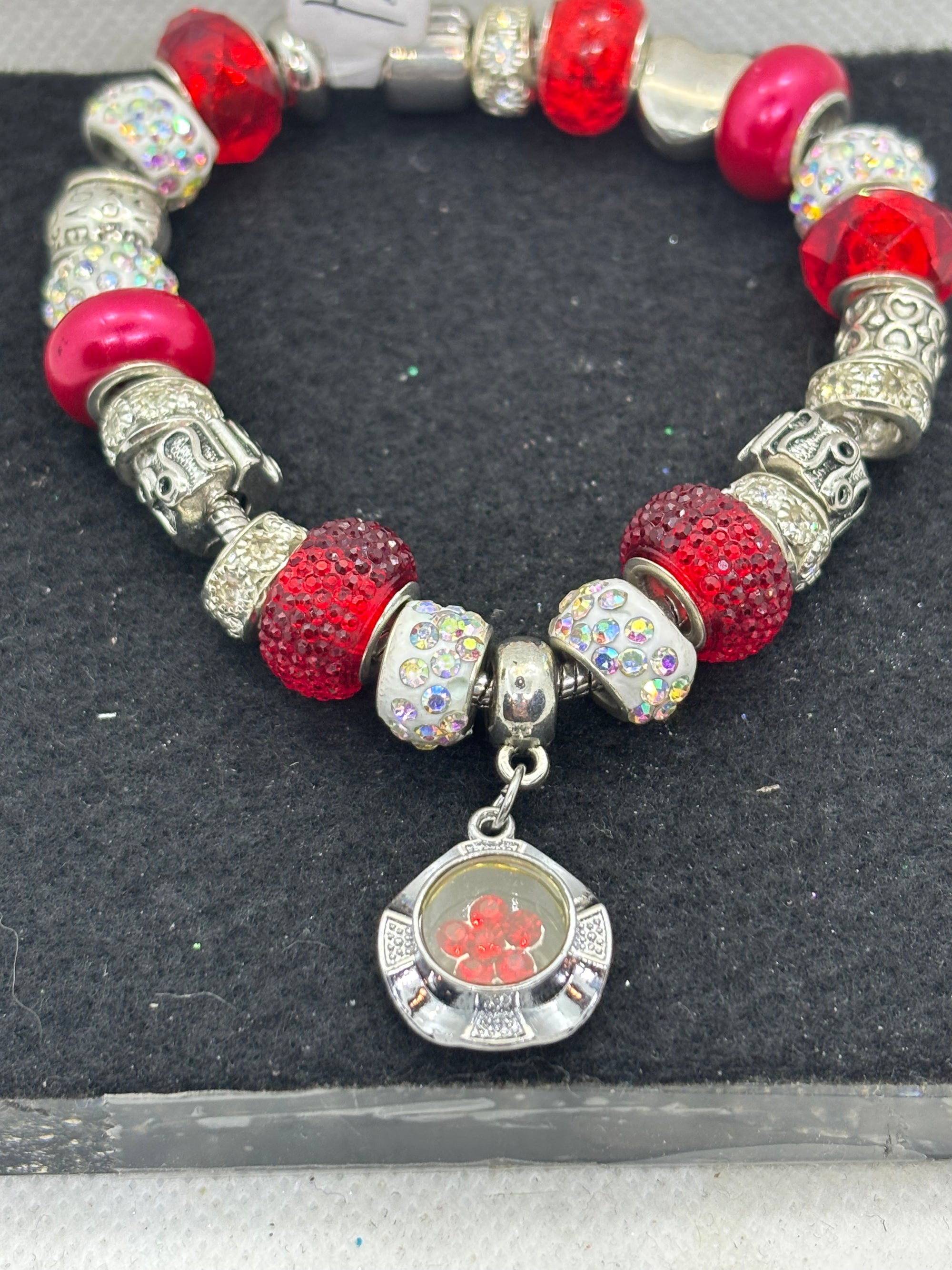 Red Spinner Rhinestone Charm Bracelet