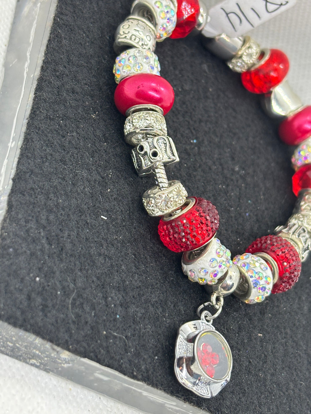 Red Spinner Rhinestone Charm Bracelet