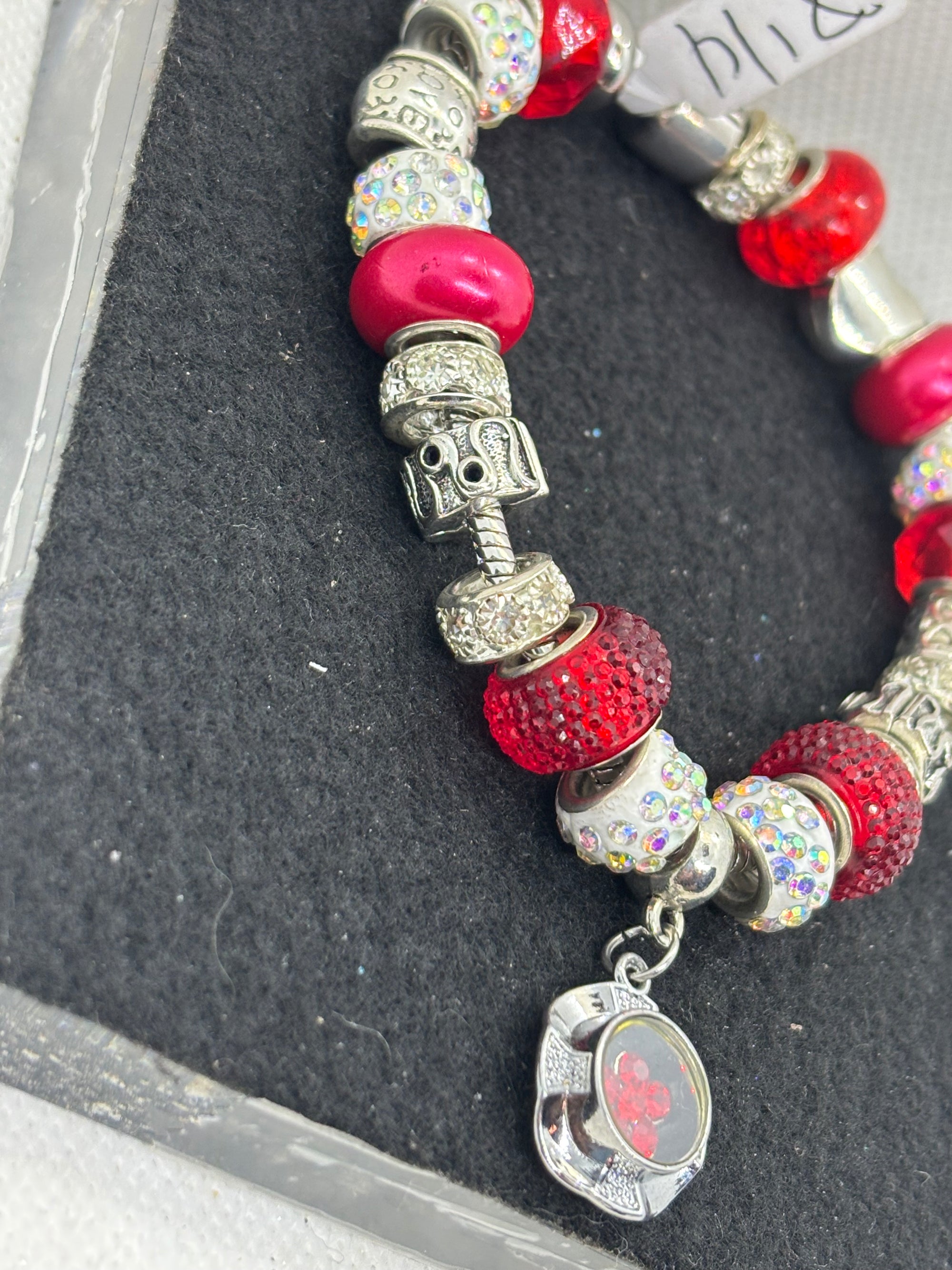 Red Spinner Rhinestone Charm Bracelet