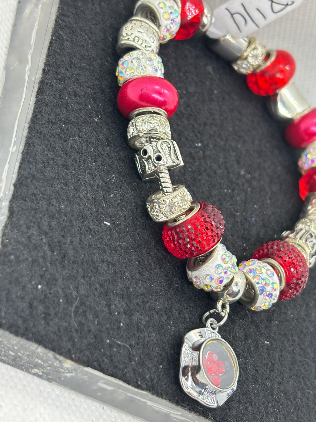 Red Spinner Rhinestone Charm Bracelet