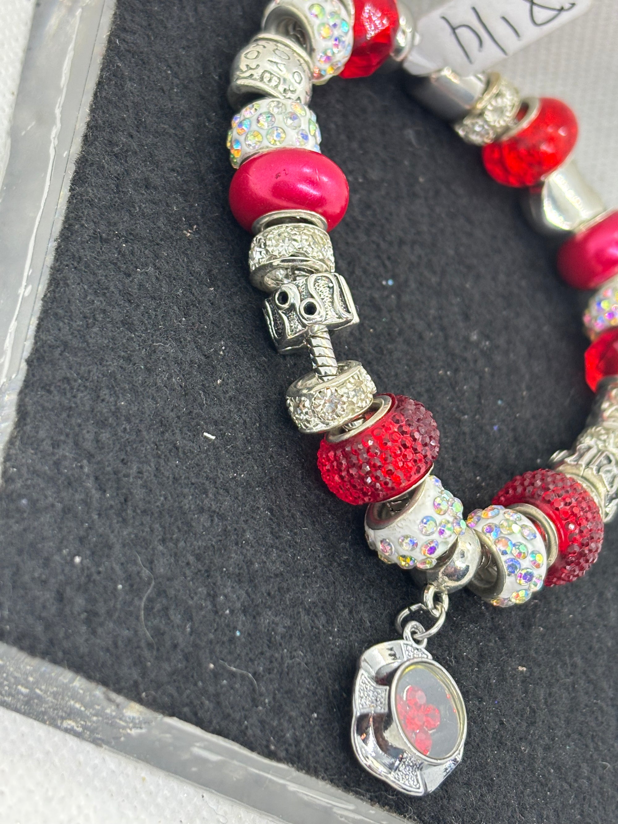 Red Spinner Rhinestone Charm Bracelet