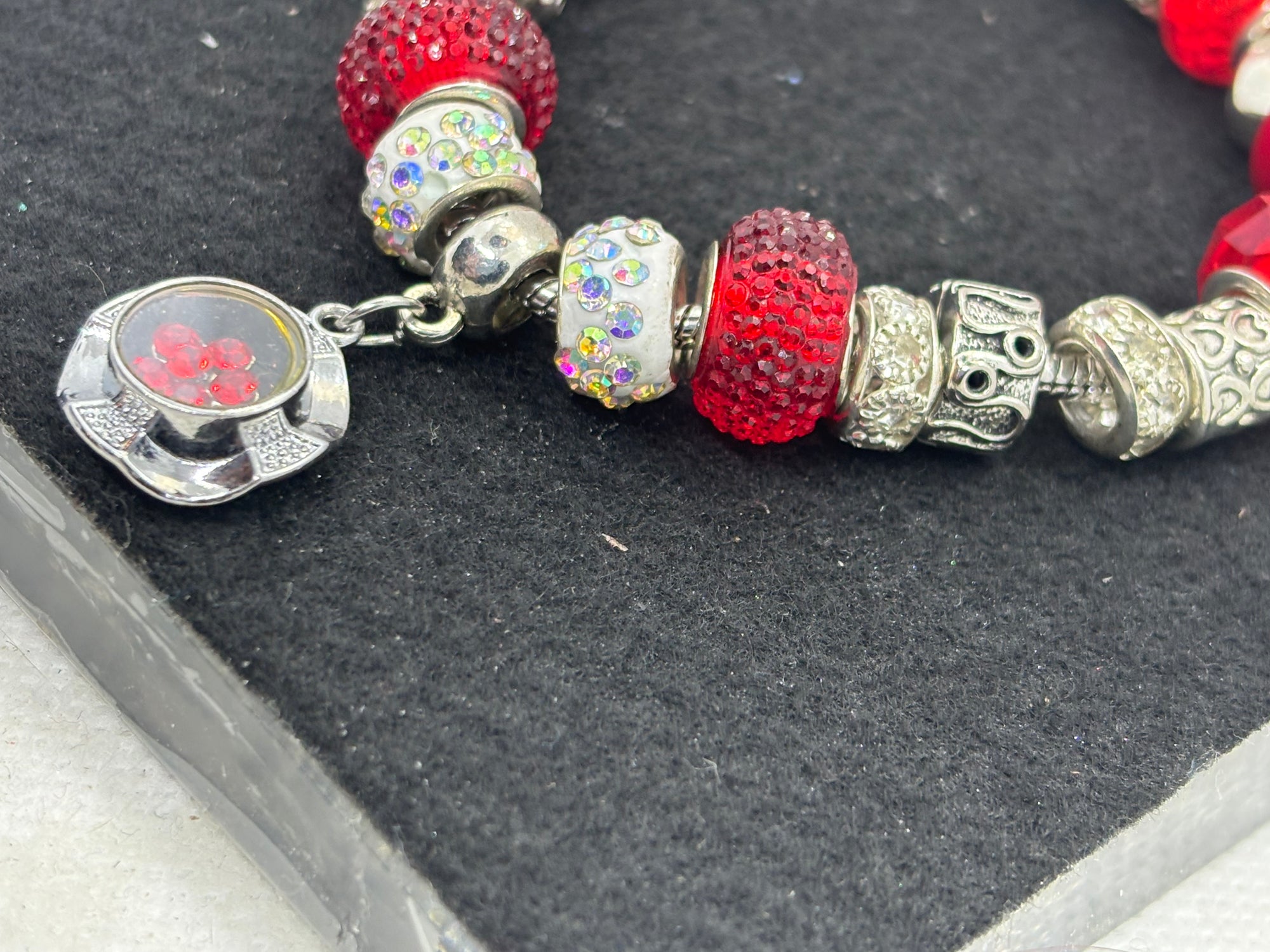 Red Spinner Rhinestone Charm Bracelet