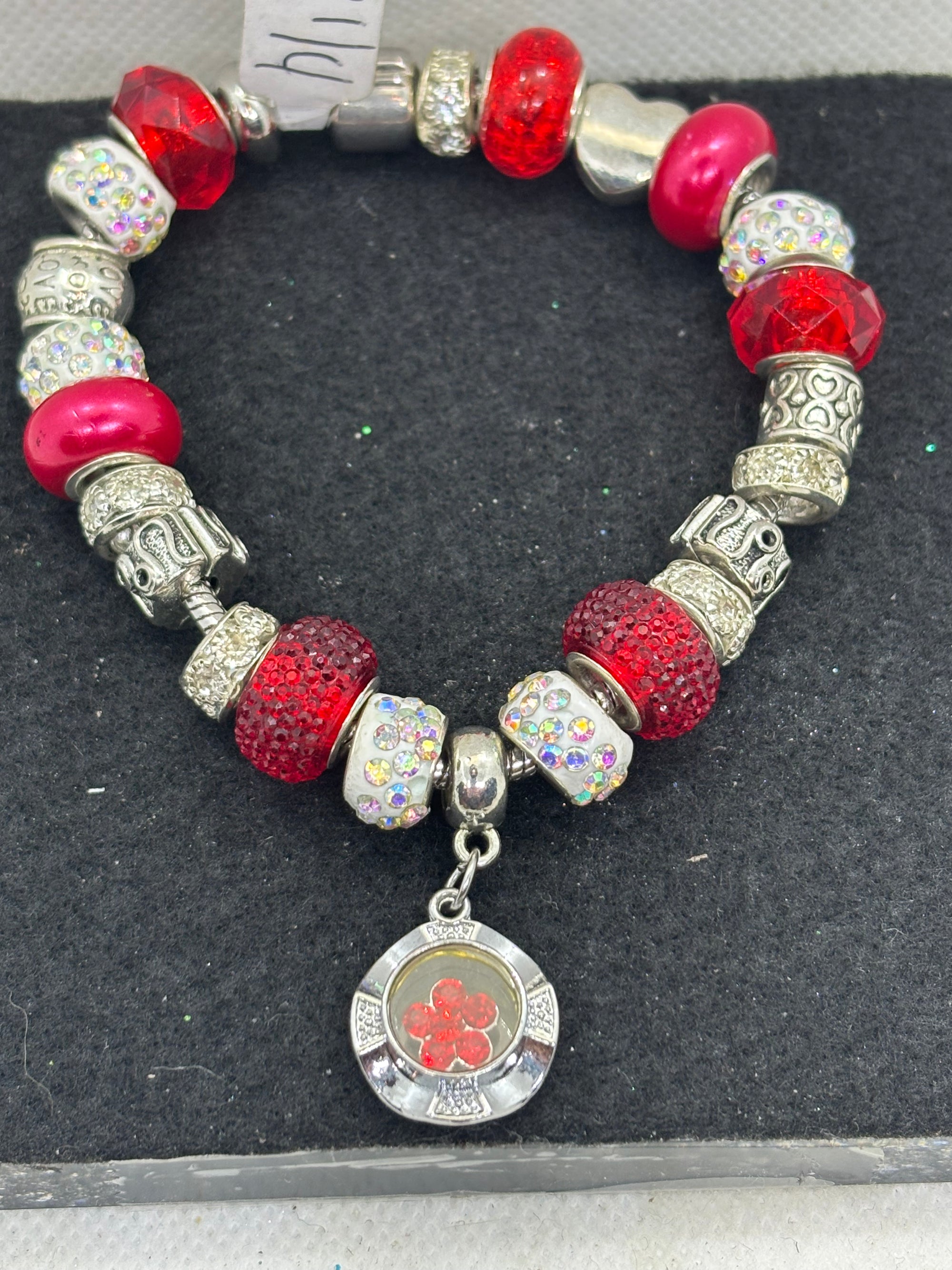 Red Spinner Rhinestone Charm Bracelet