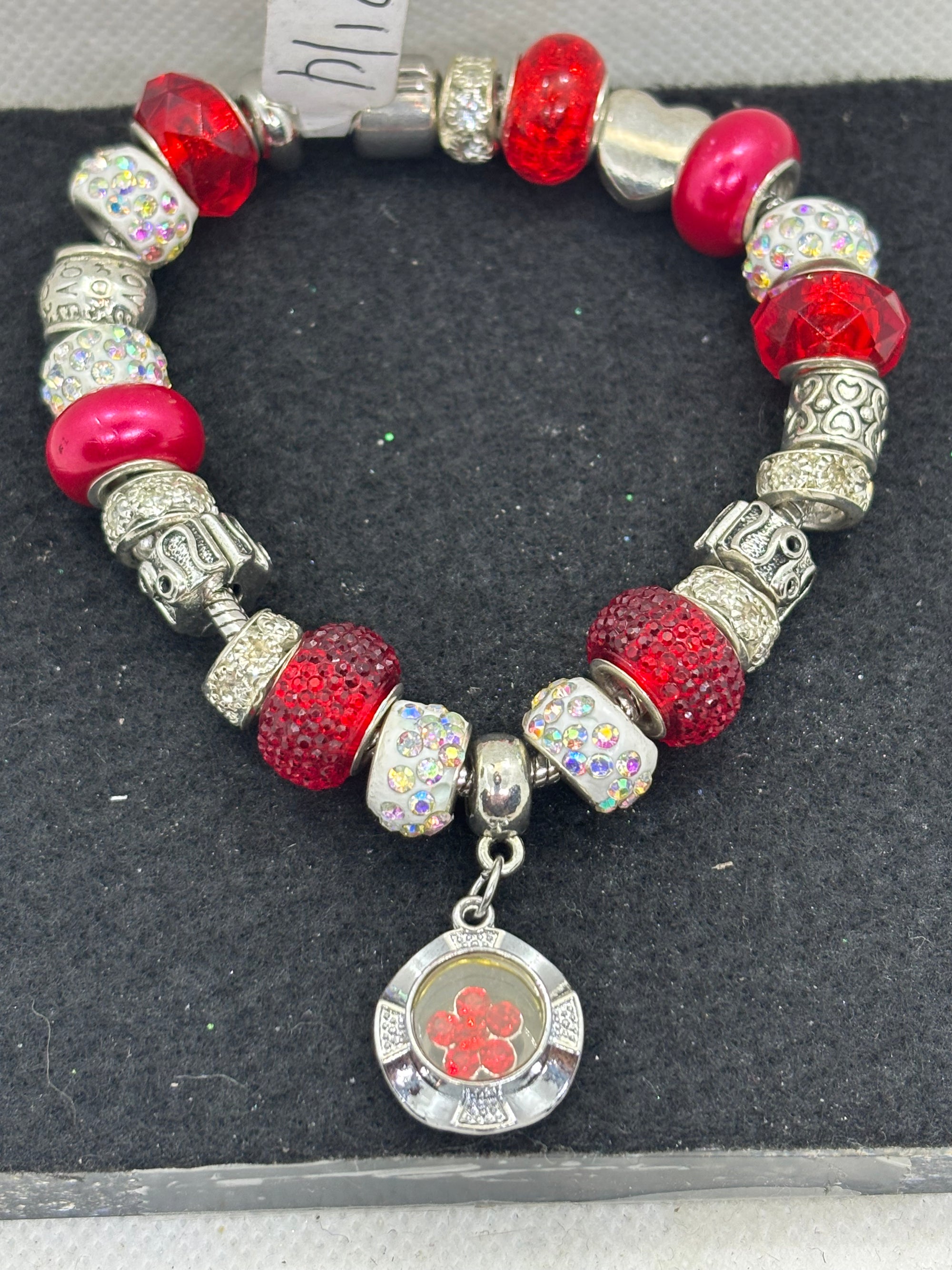 Red Spinner Rhinestone Charm Bracelet