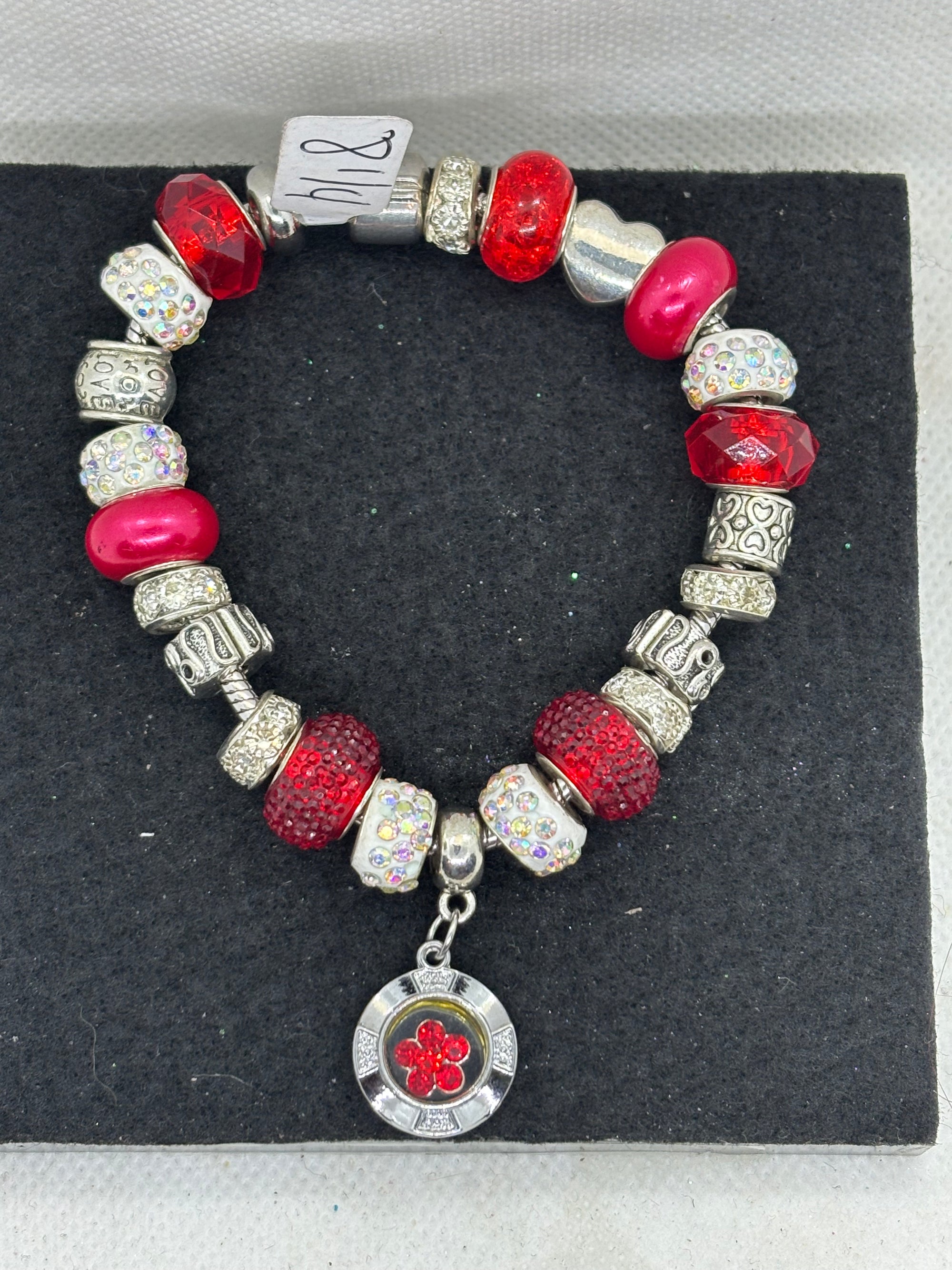 Red Spinner Rhinestone Charm Bracelet