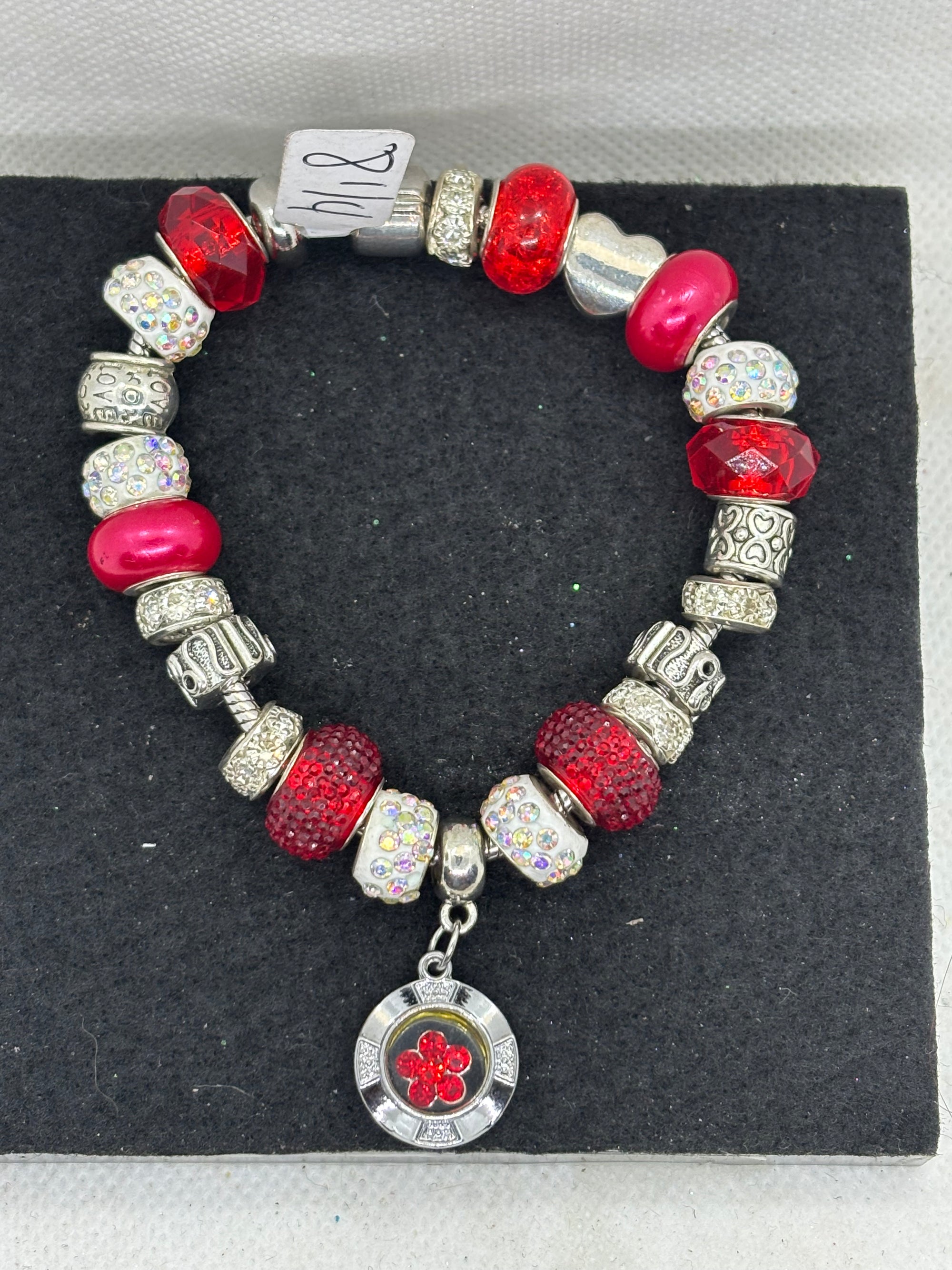 Red Spinner Rhinestone Charm Bracelet