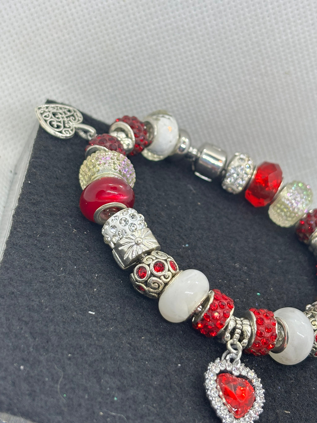 Red Rhinestone Heart Charm Bracelet