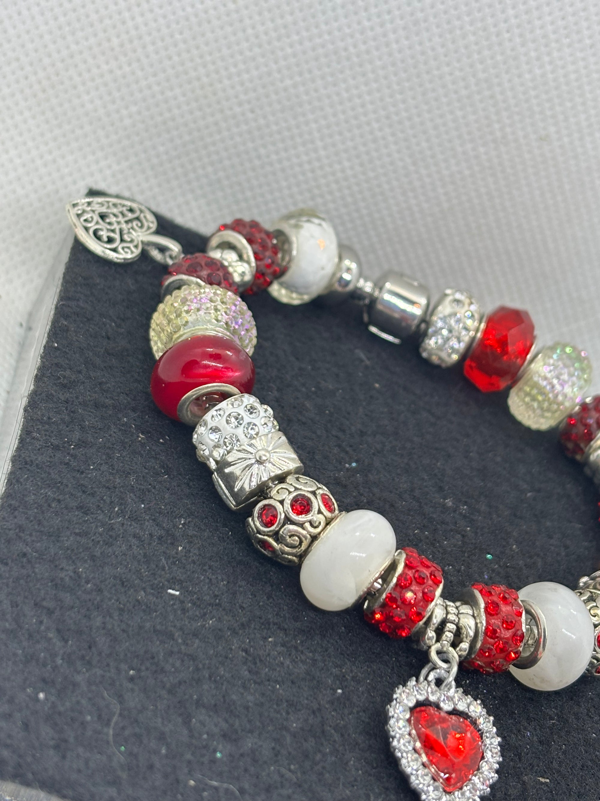 Red Rhinestone Heart Charm Bracelet