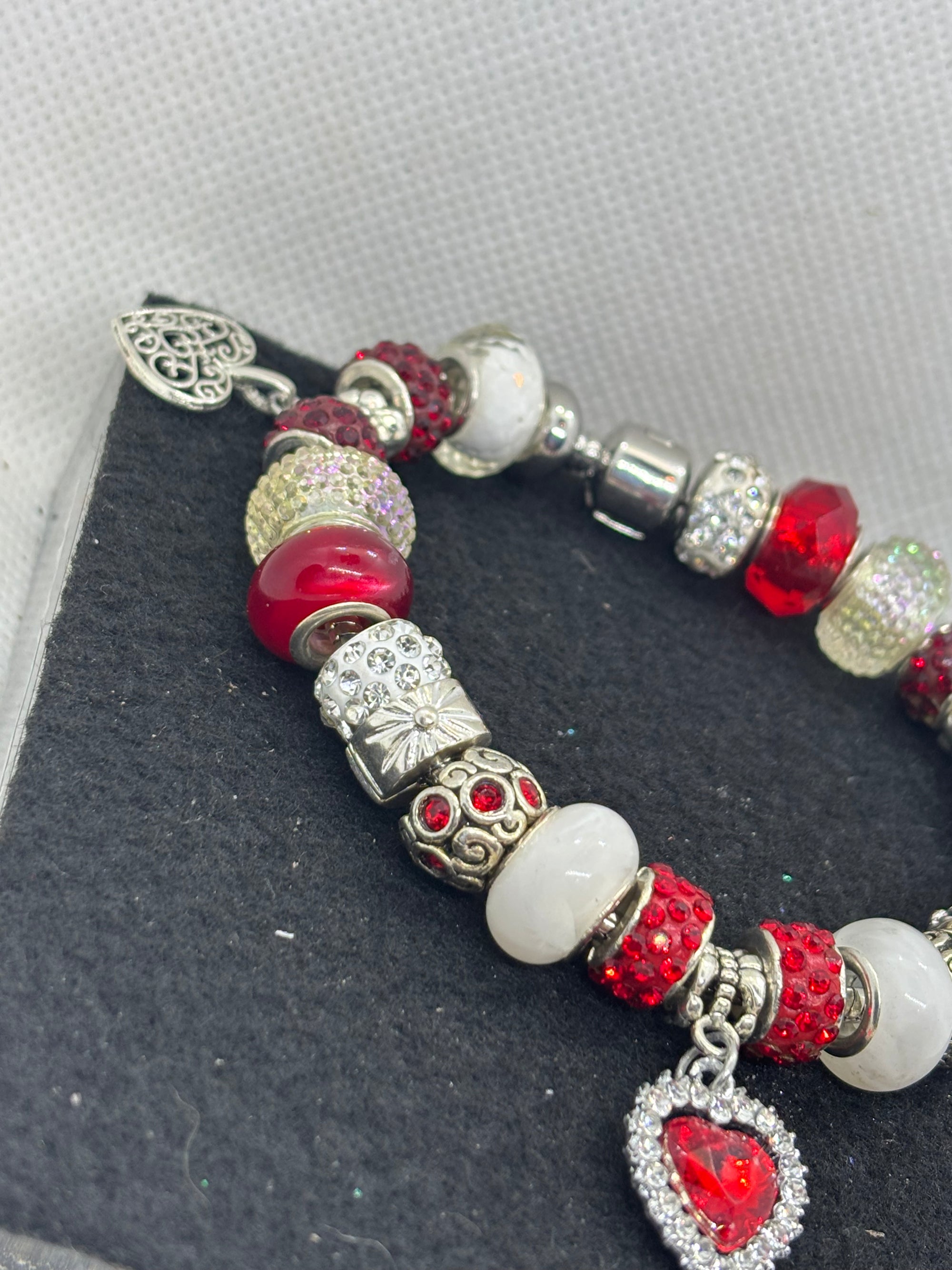 Red Rhinestone Heart Charm Bracelet