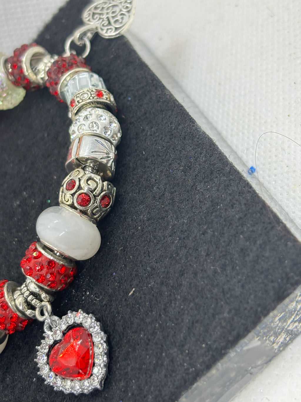 Red Rhinestone Heart Charm Bracelet