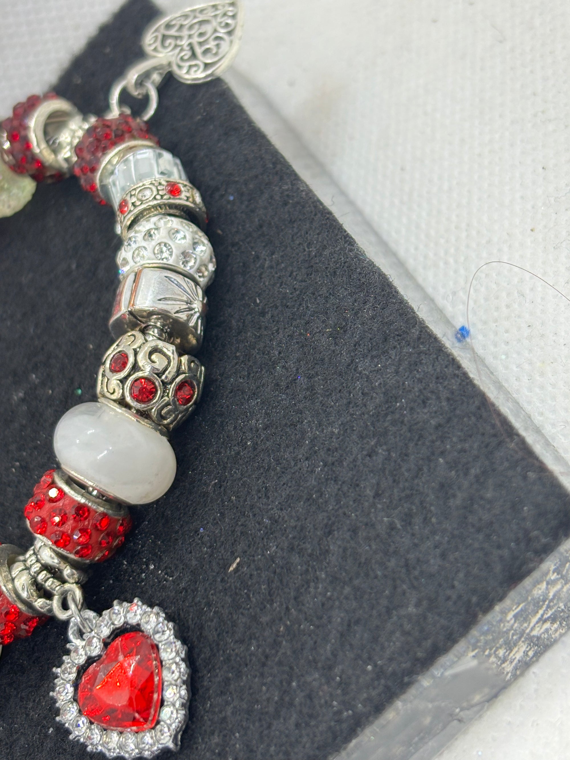 Red Rhinestone Heart Charm Bracelet