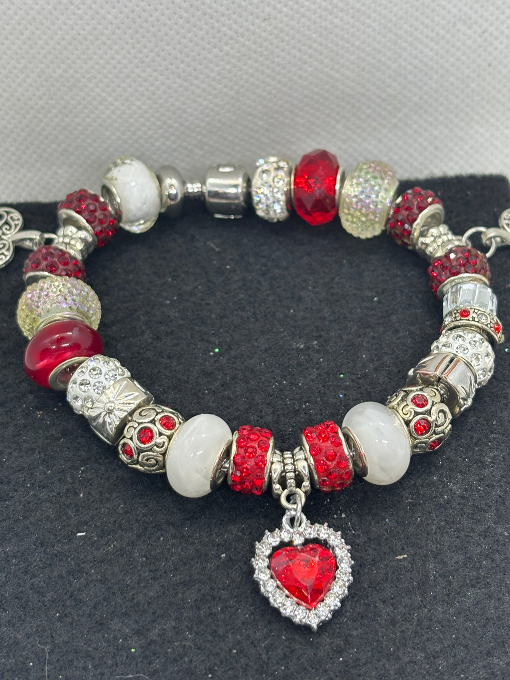 Red Rhinestone Heart Charm Bracelet