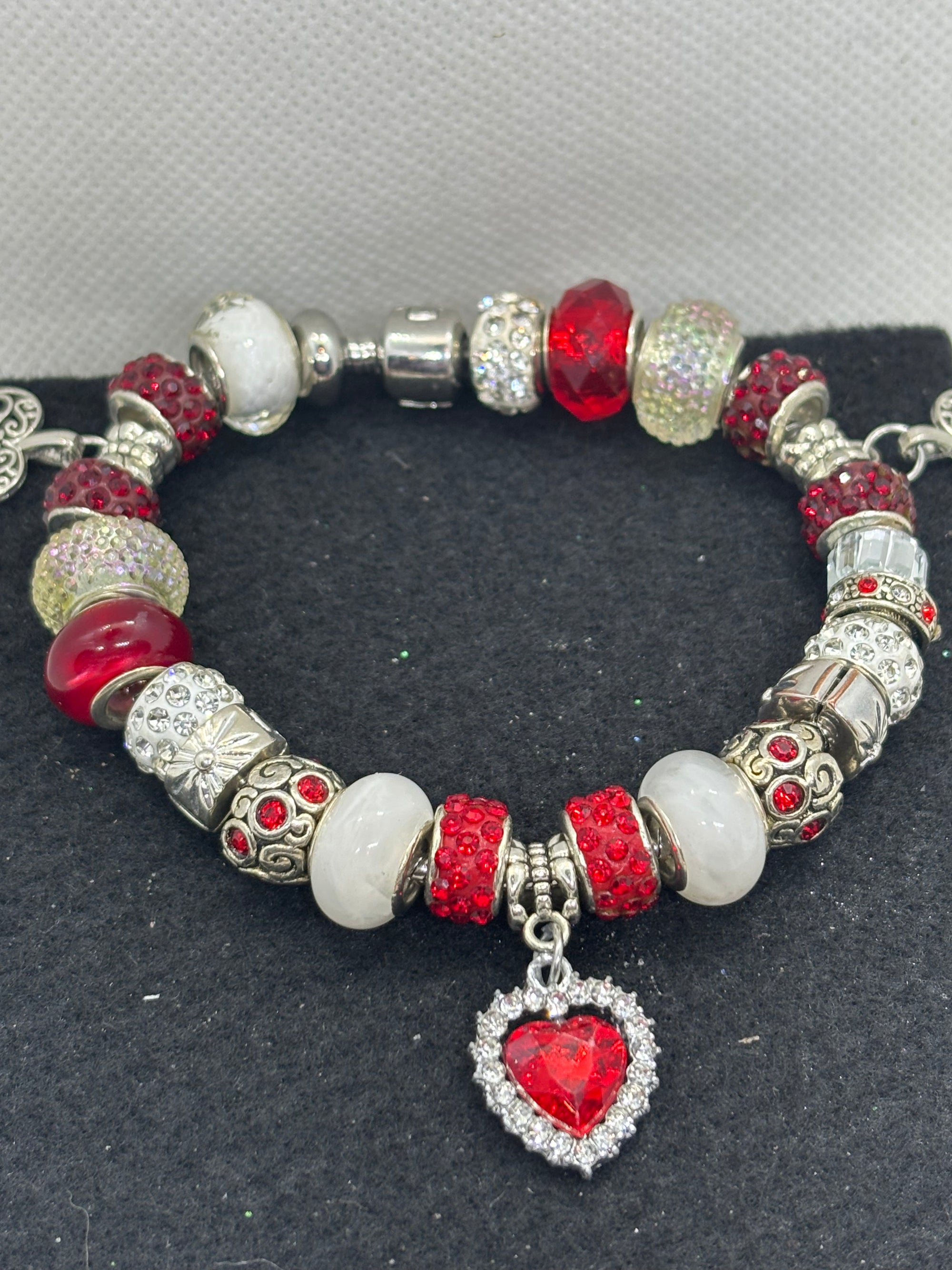 Red Rhinestone Heart Charm Bracelet