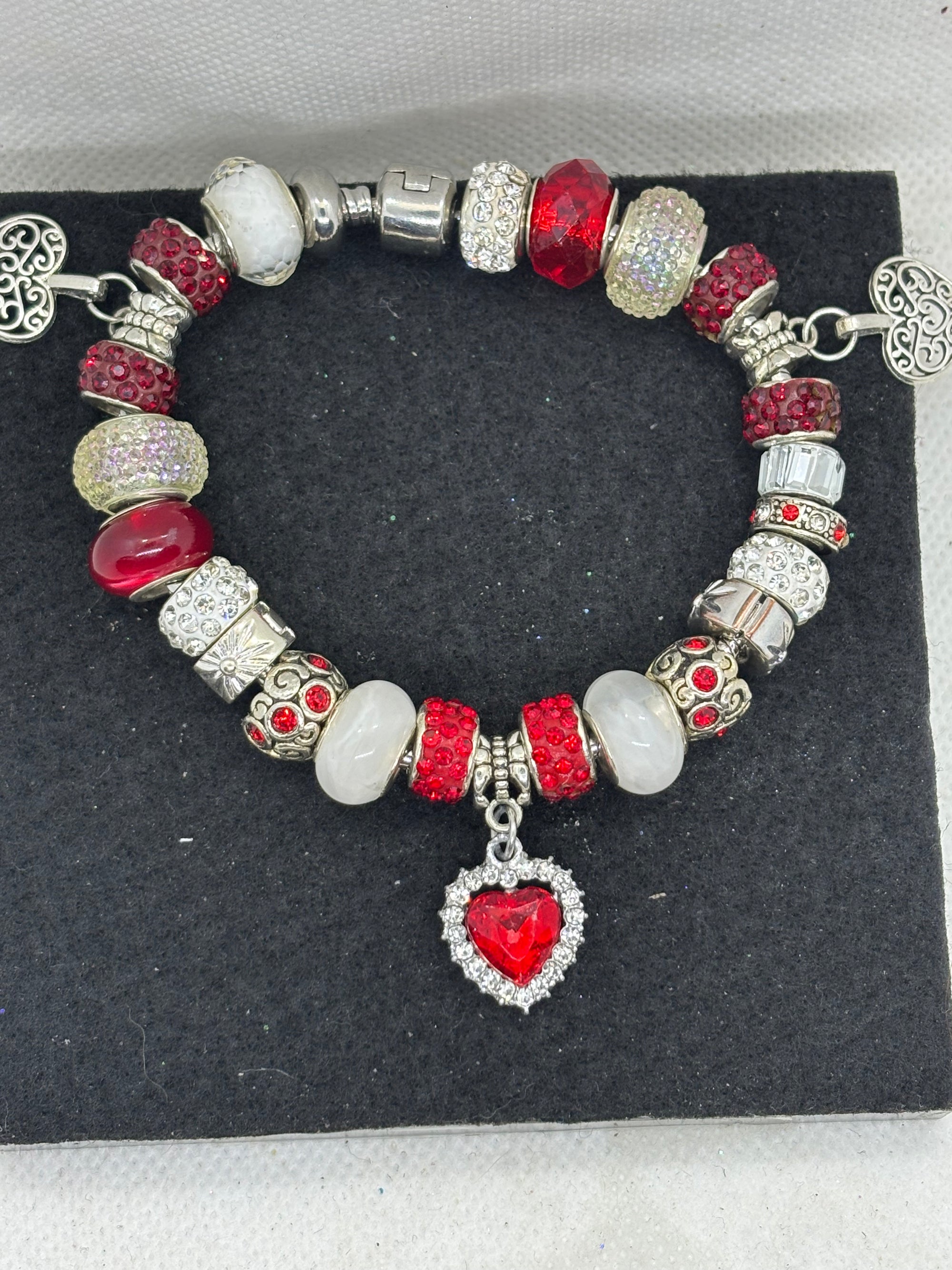 Red Rhinestone Heart Charm Bracelet