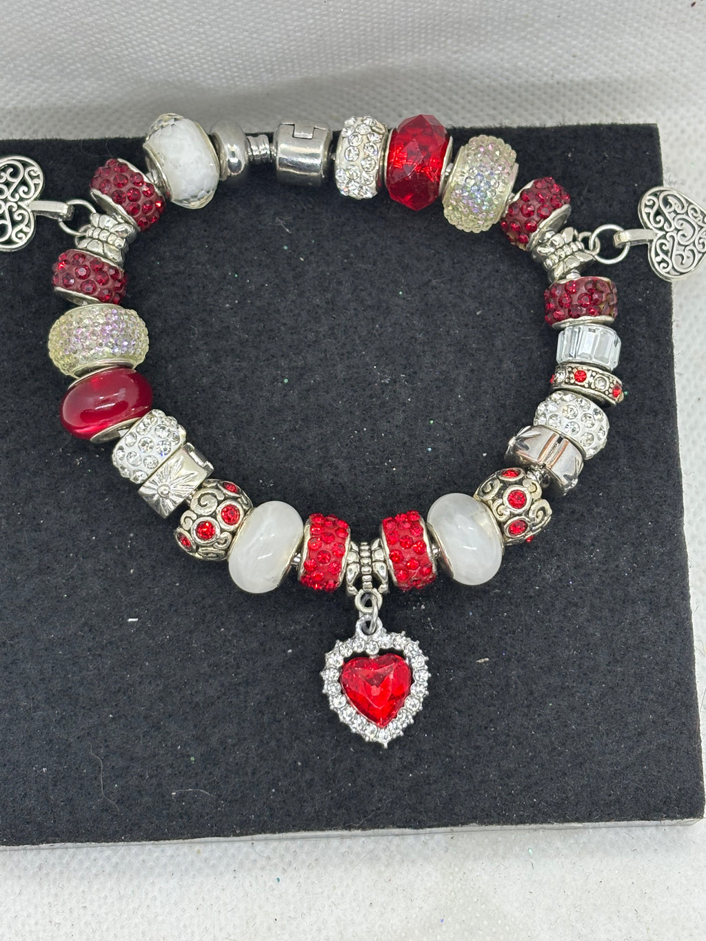 Red Rhinestone Heart Charm Bracelet
