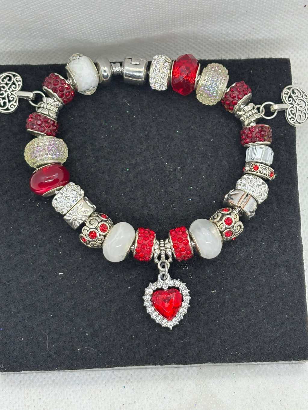 Red Rhinestone Heart Charm Bracelet