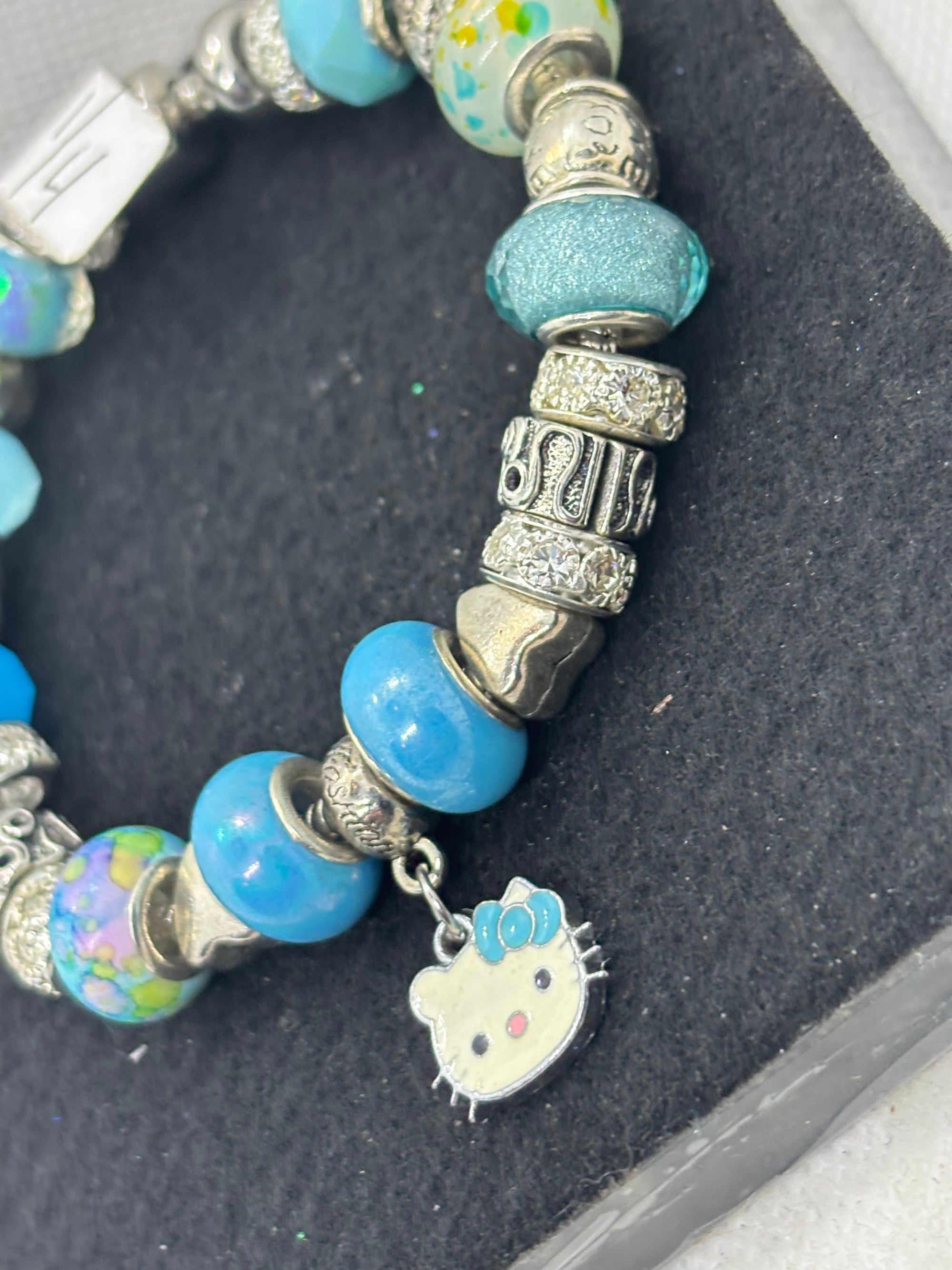 Teal Kitty Charm Bracelet