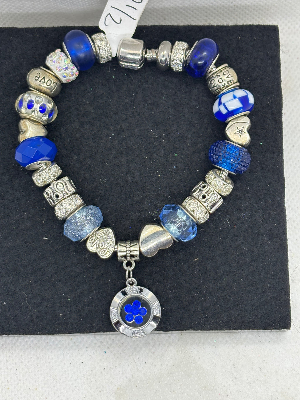 Blue Spinning Rhinestone Flower Charm Bracelet
