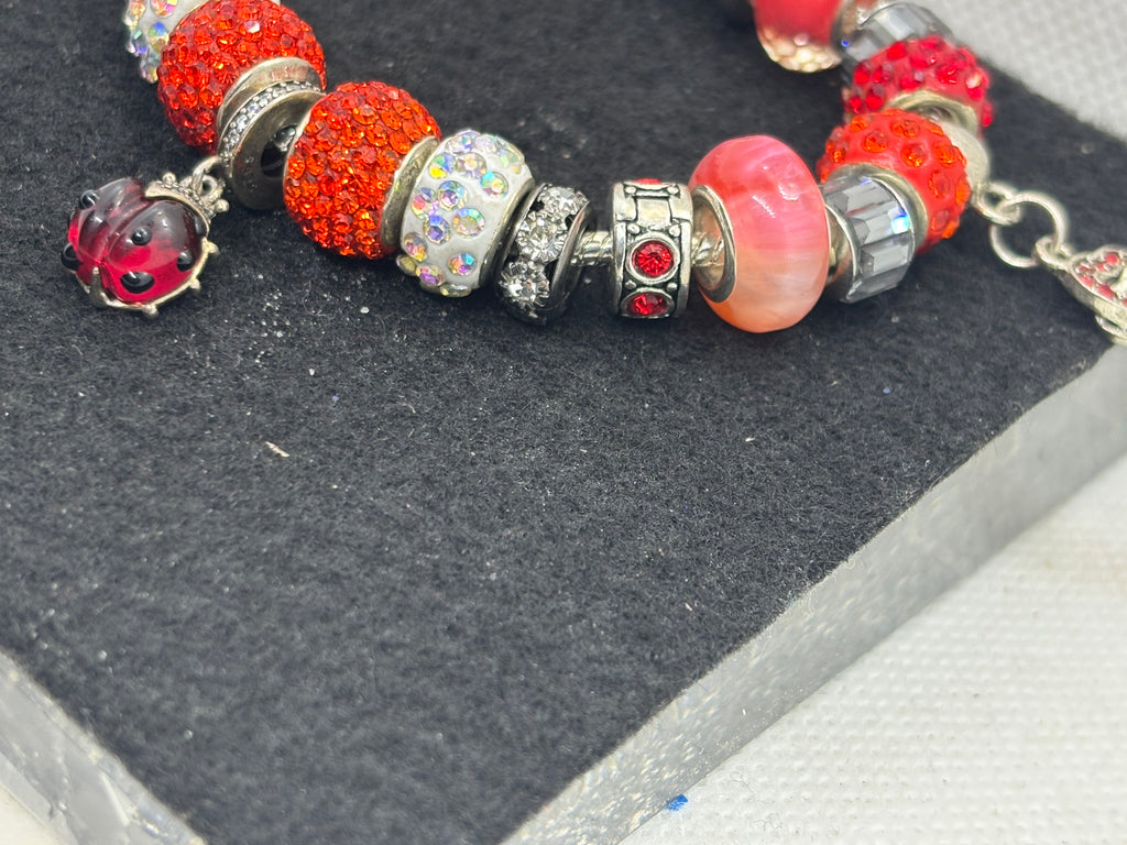 Red Lady Bug Charm Bracelet