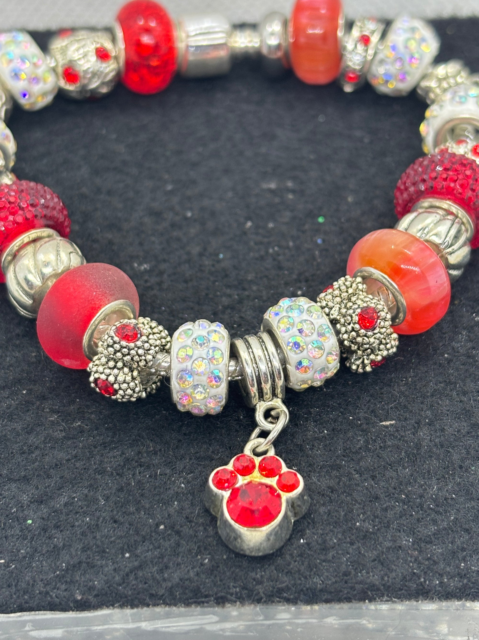 Red Paw Print Charm Bracelet