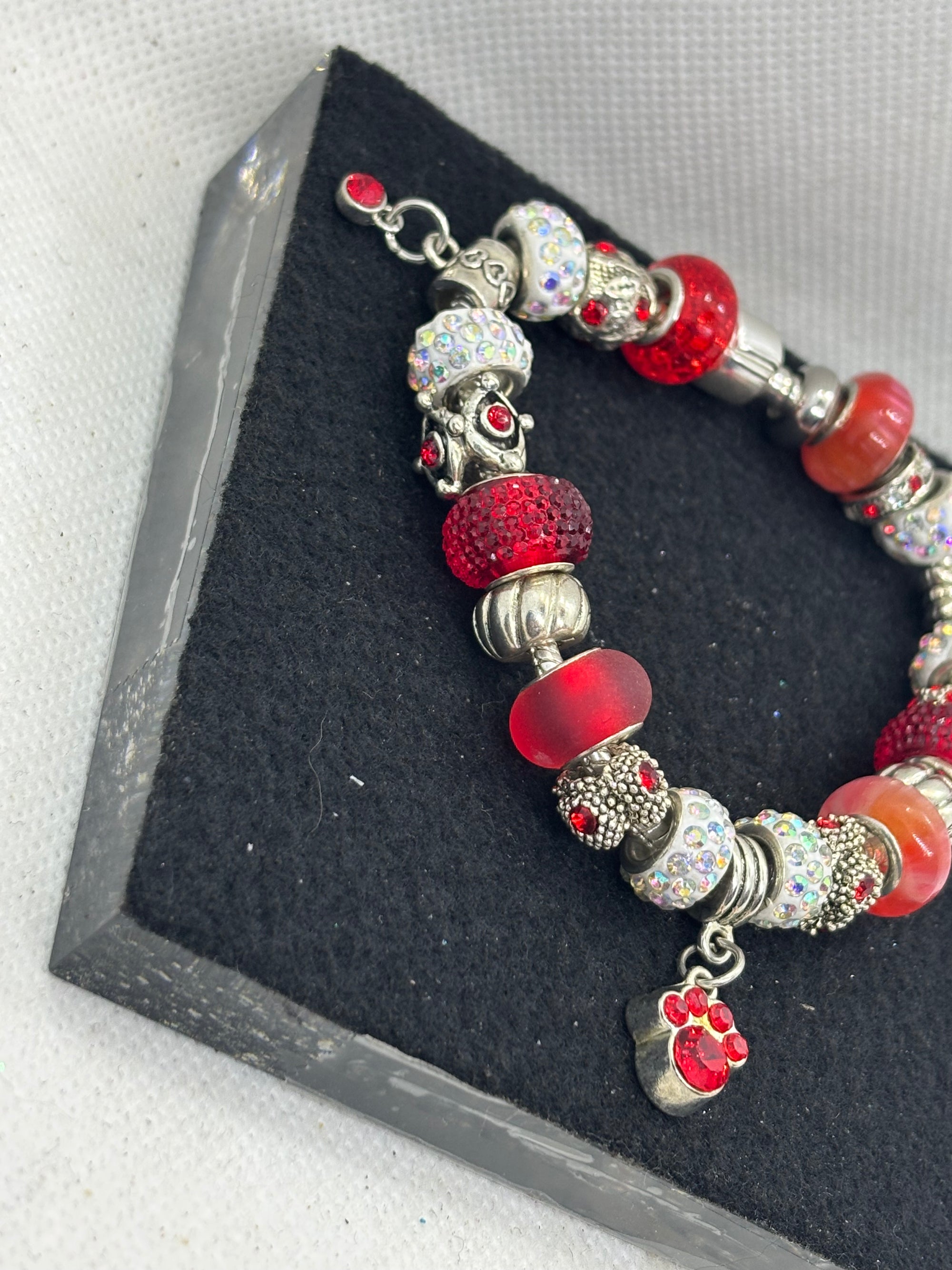 Red Paw Print Charm Bracelet