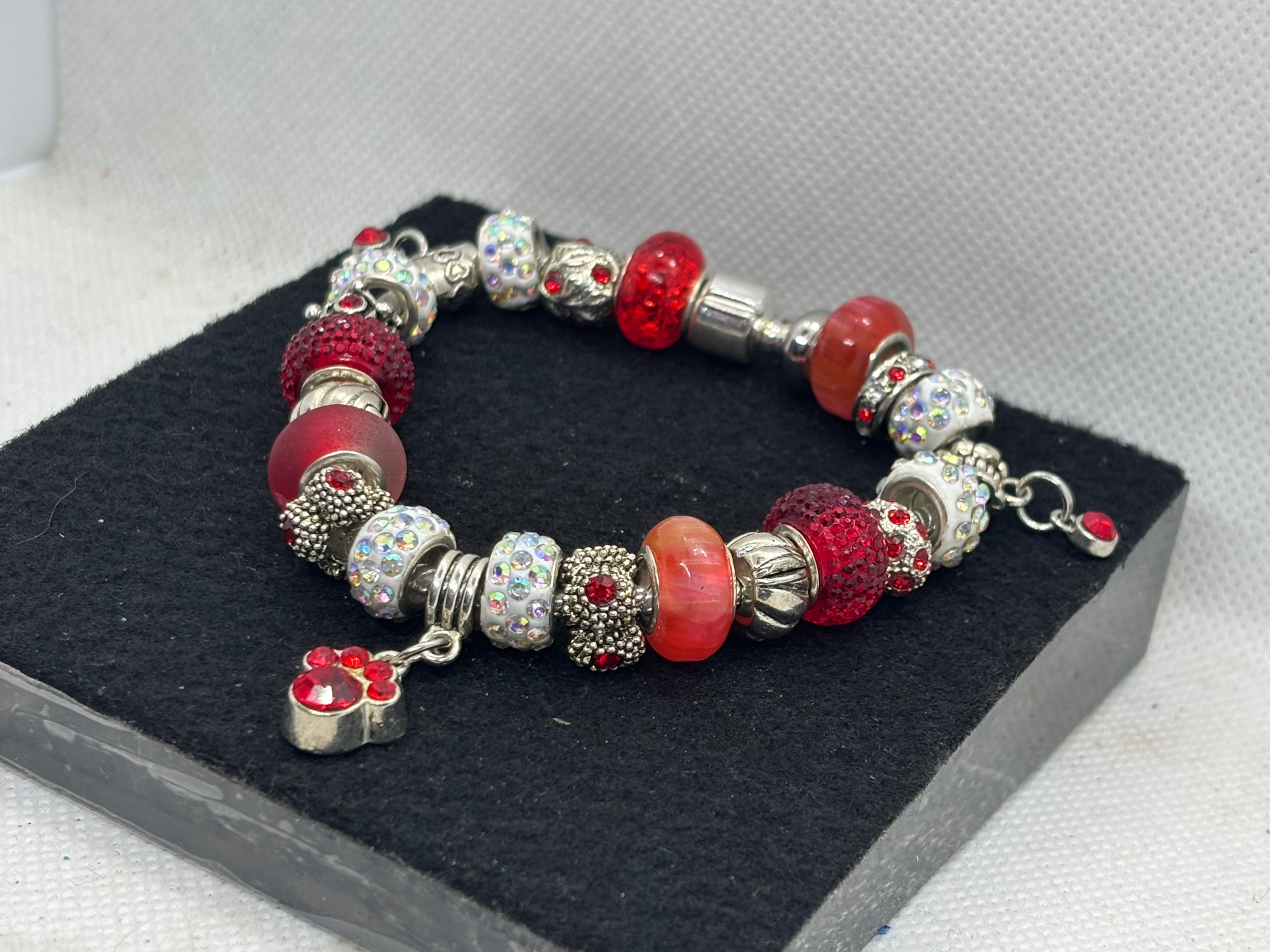 Red Paw Print Charm Bracelet