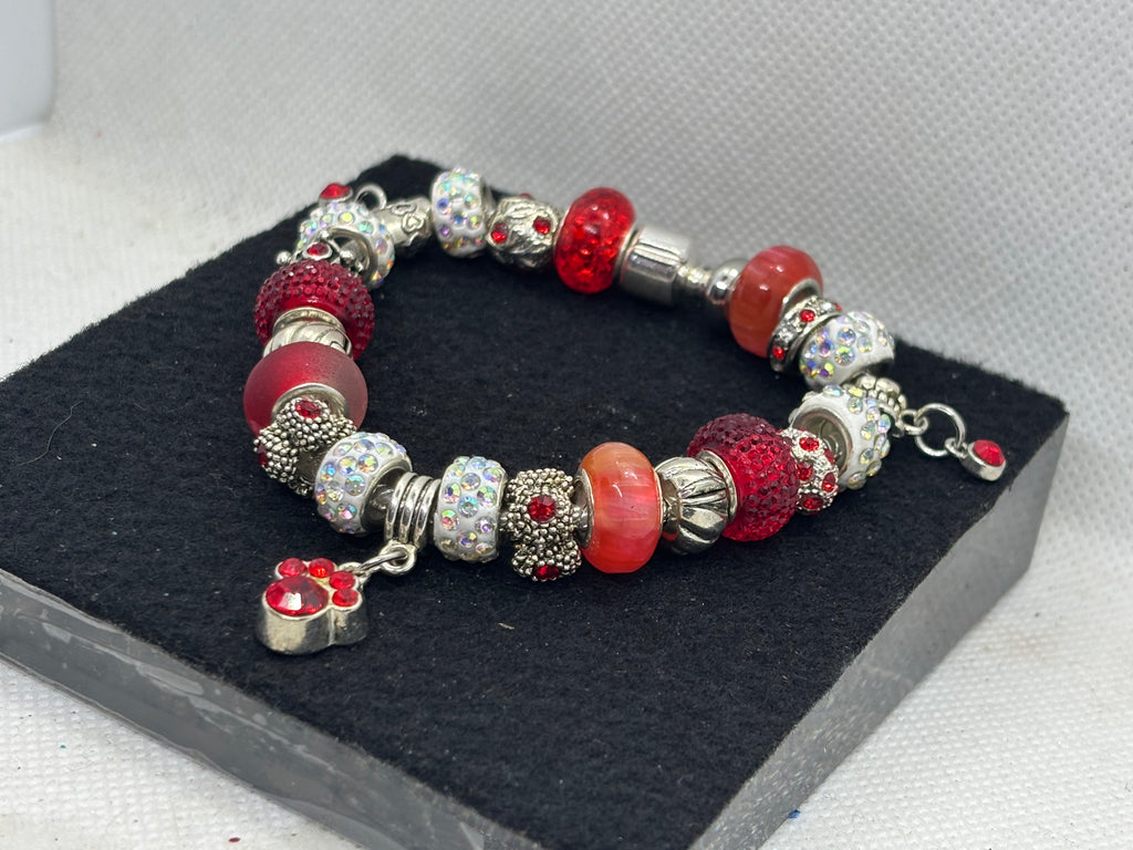 Red Paw Print Charm Bracelet