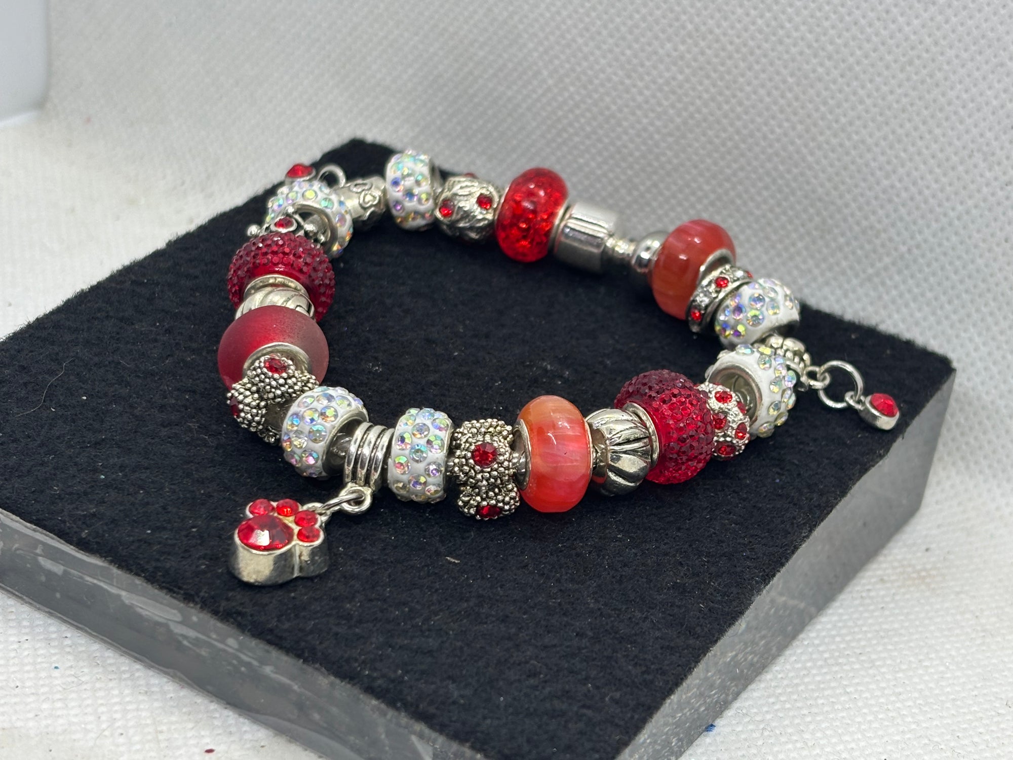 Red Paw Print Charm Bracelet