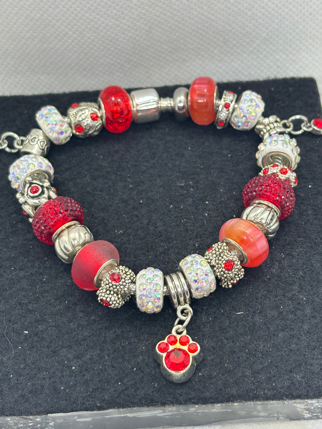 Red Paw Print Charm Bracelet