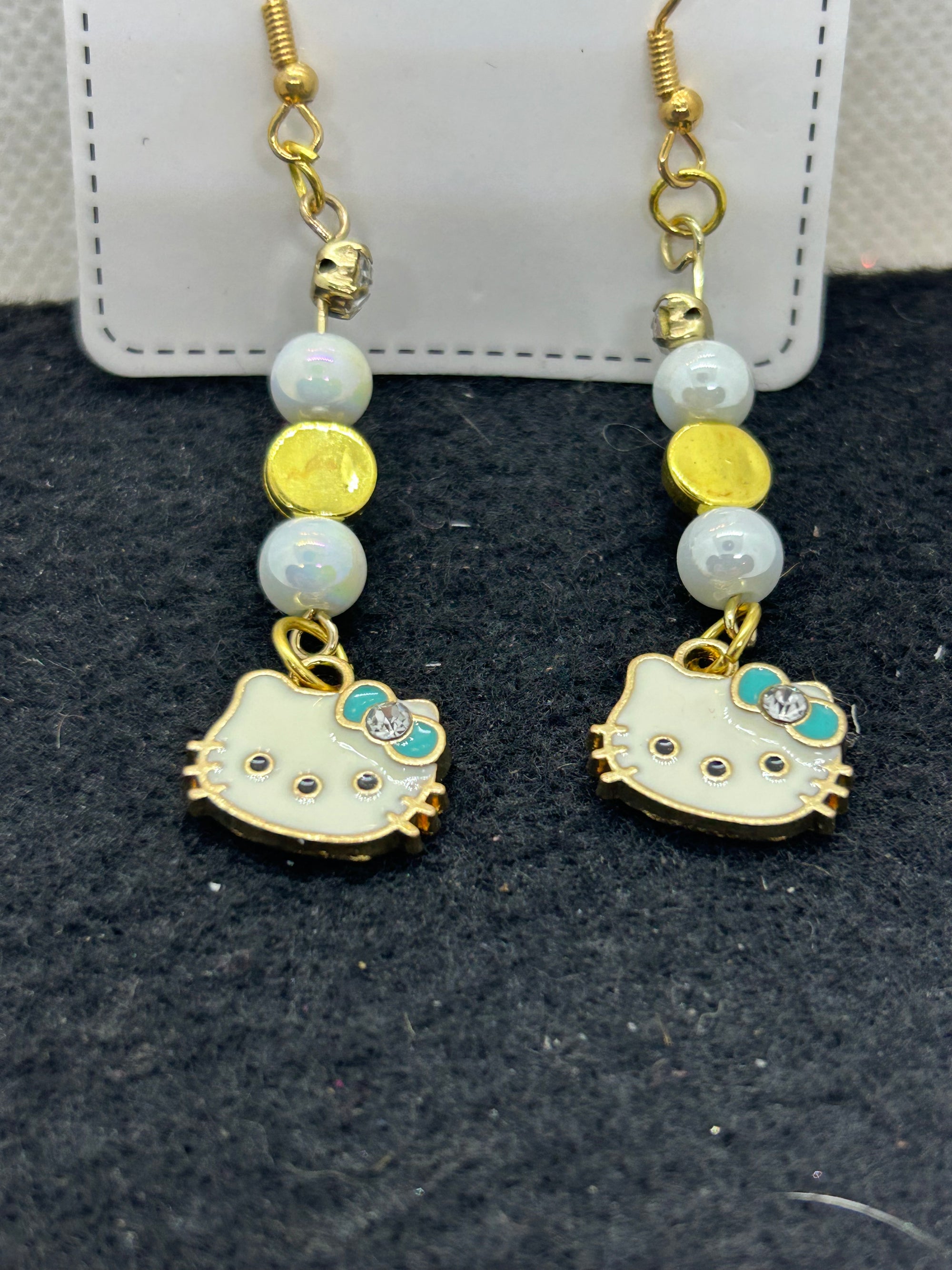 Gold and Blue Kitty Earrings