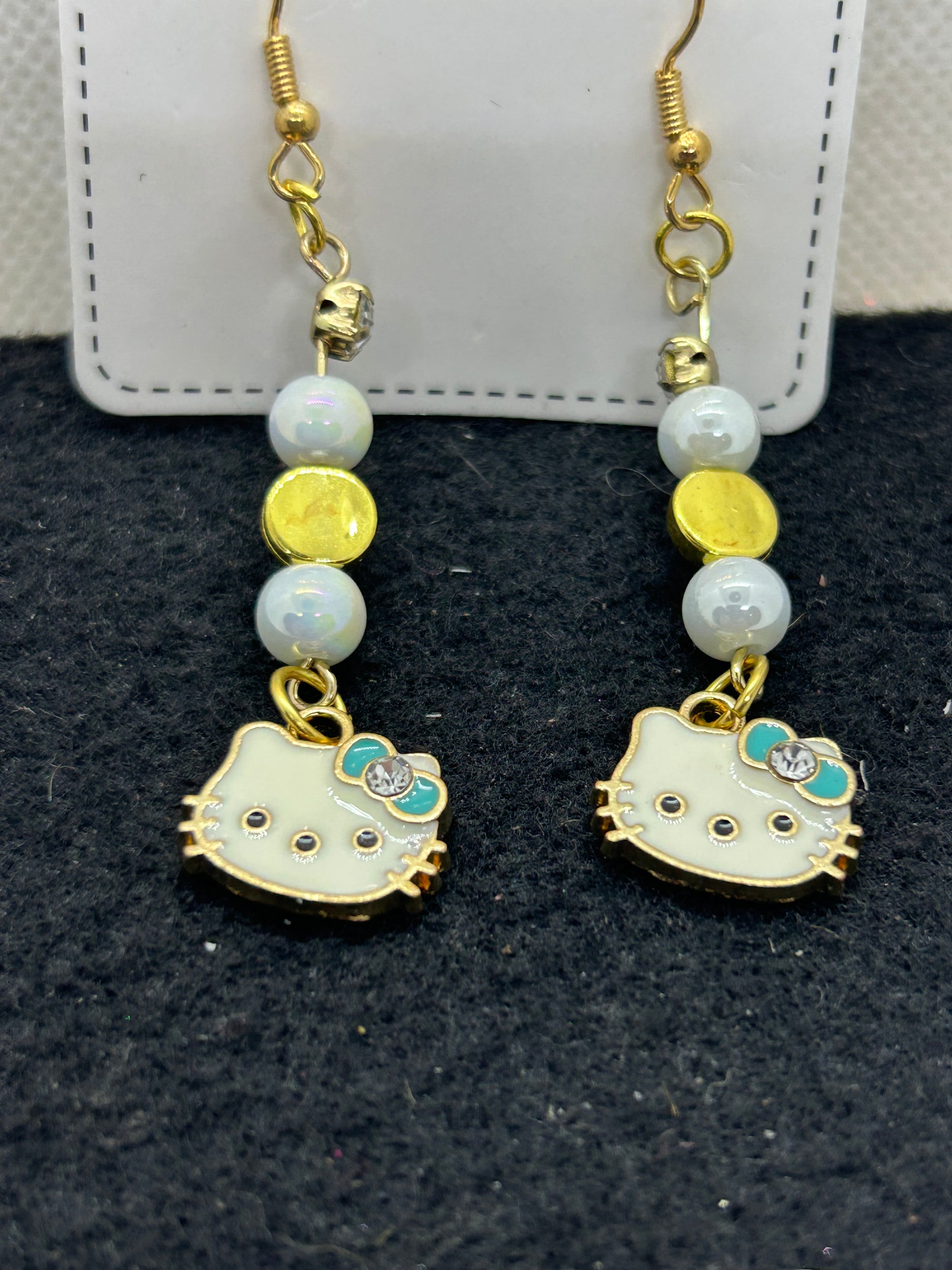 Gold and Blue Kitty Earrings